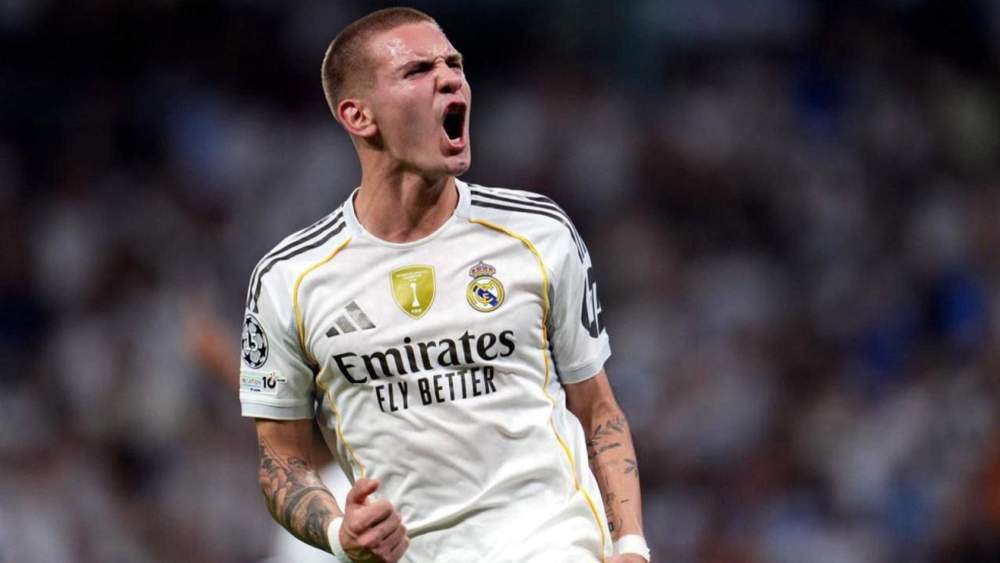 Franco Mastantuono celebrando un gol con el Real Madrid. Franco Mastantuono celebrando un gol con el Real Madrid.