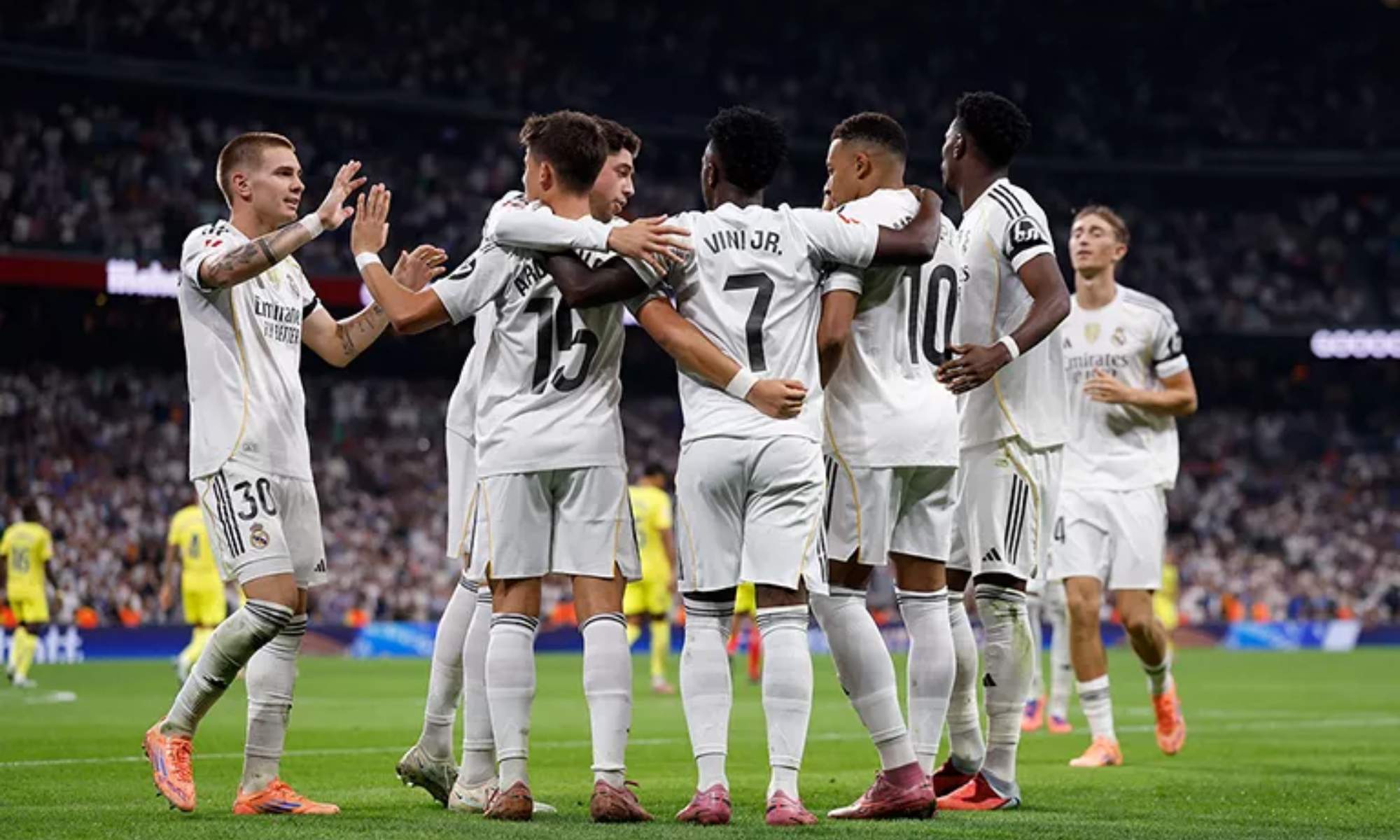 Los jugadores del Real Madrid, festejando un gol ante el Villarreal.
