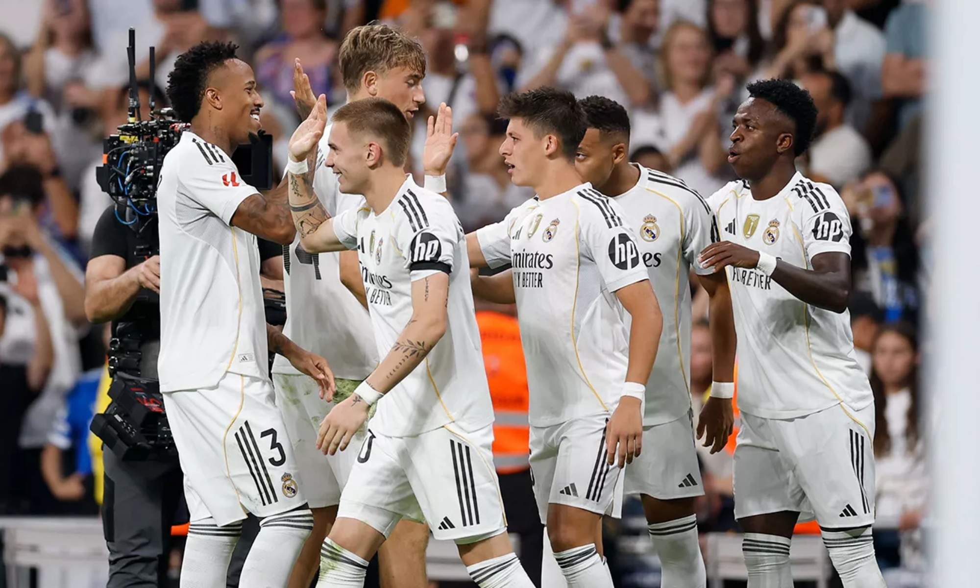 Los jugadores del Real Madrid, celebrando un gol ante el Villarreal el sábado pasado.