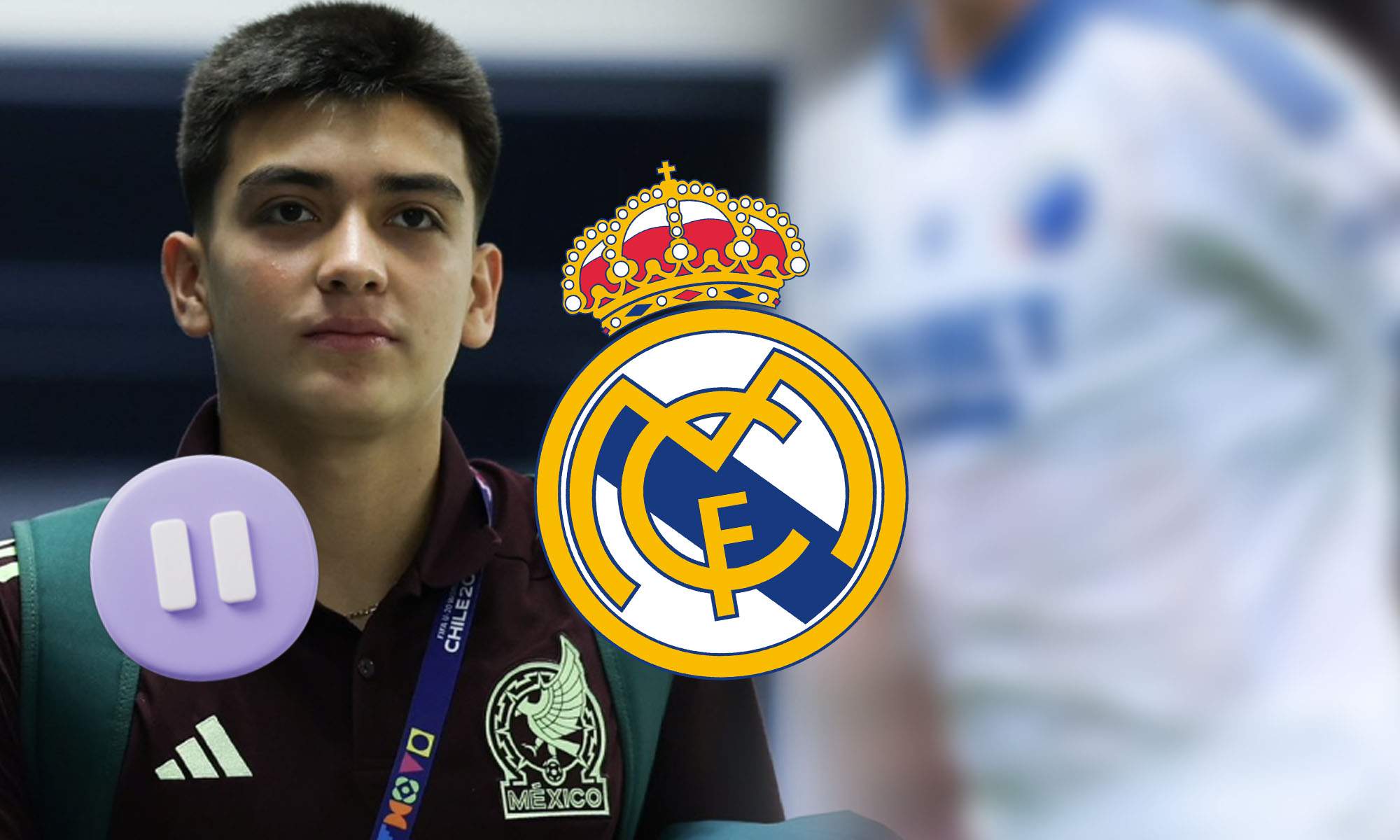 Gilberto Mora en pausa con jugador incognito y escudo Real Madrid