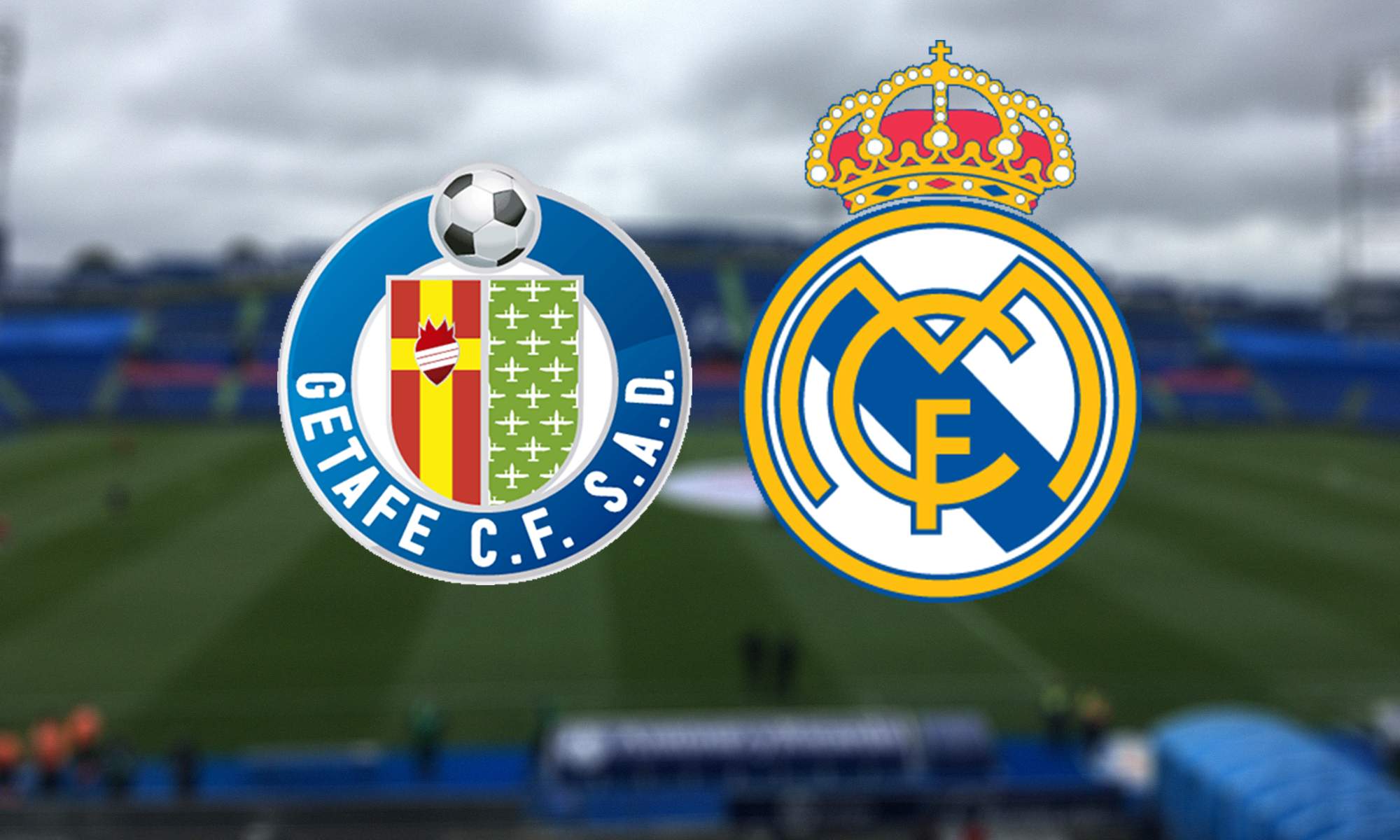 Escudos del Getafe y del Real Madrid y el Coliseum.