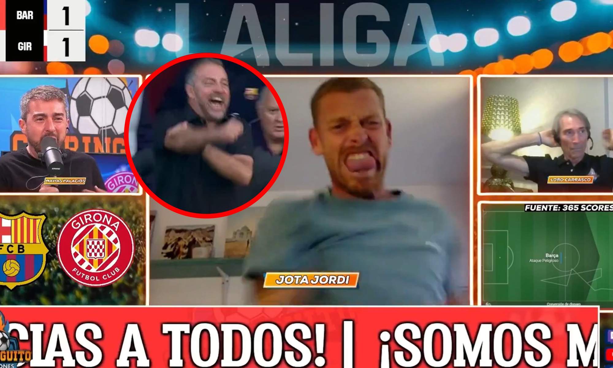 Jota Jordi enloquecido y Hansi Flick en círculo