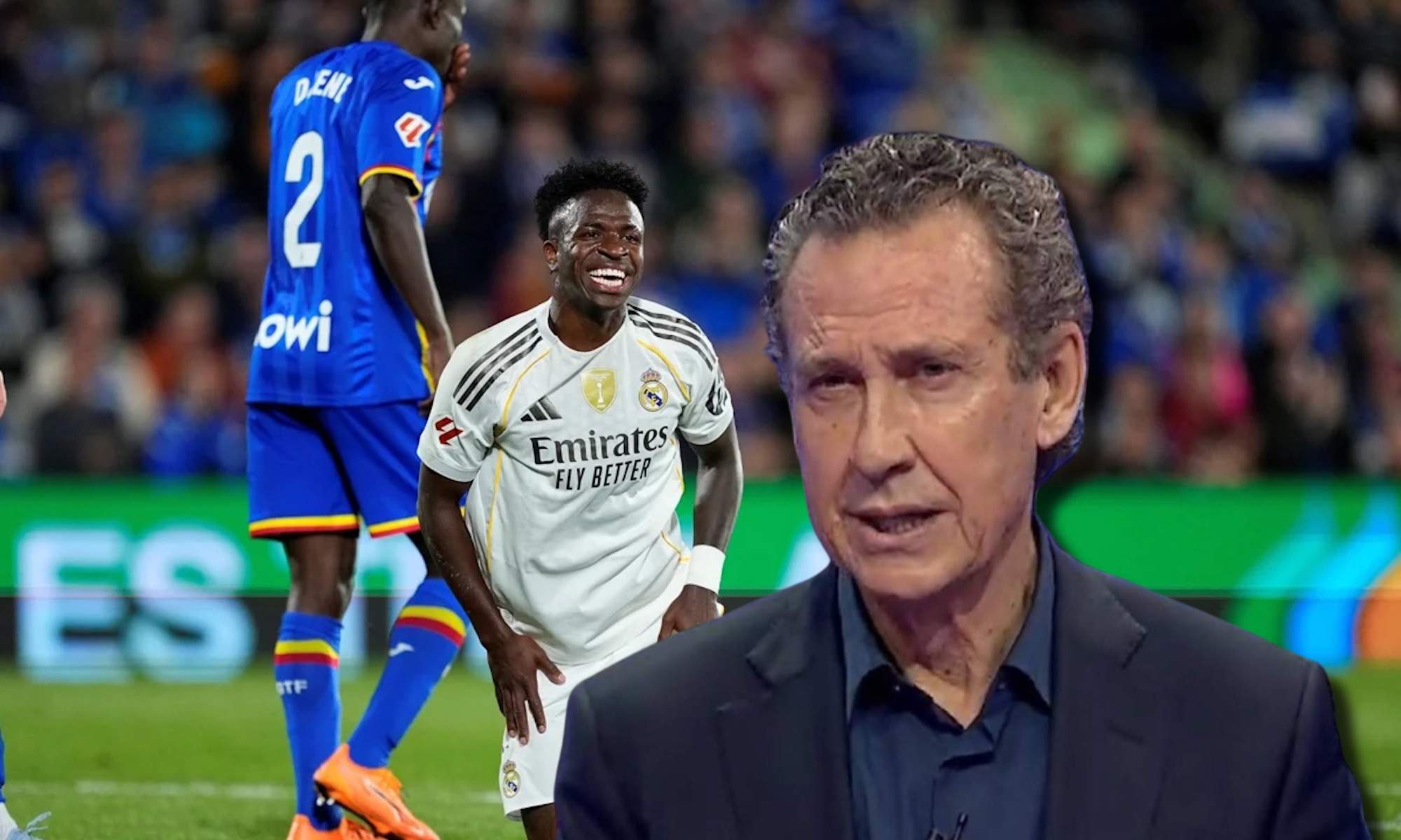 Jorge Valdano y Vinicius ayer de fondo