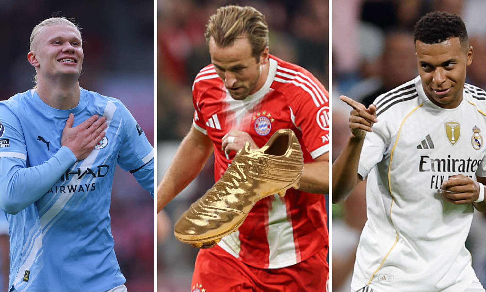 Haaland Kane y Mbappe con Bota de Oro