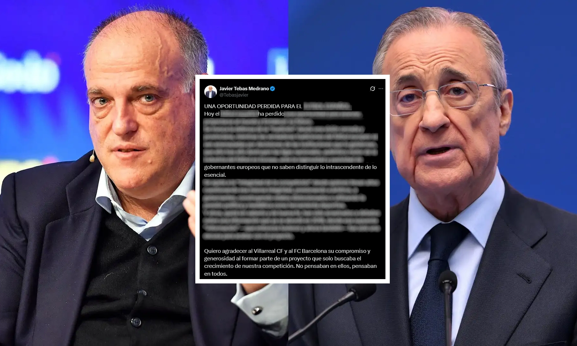 Tebas, Florentino, y post de Tebas en redes