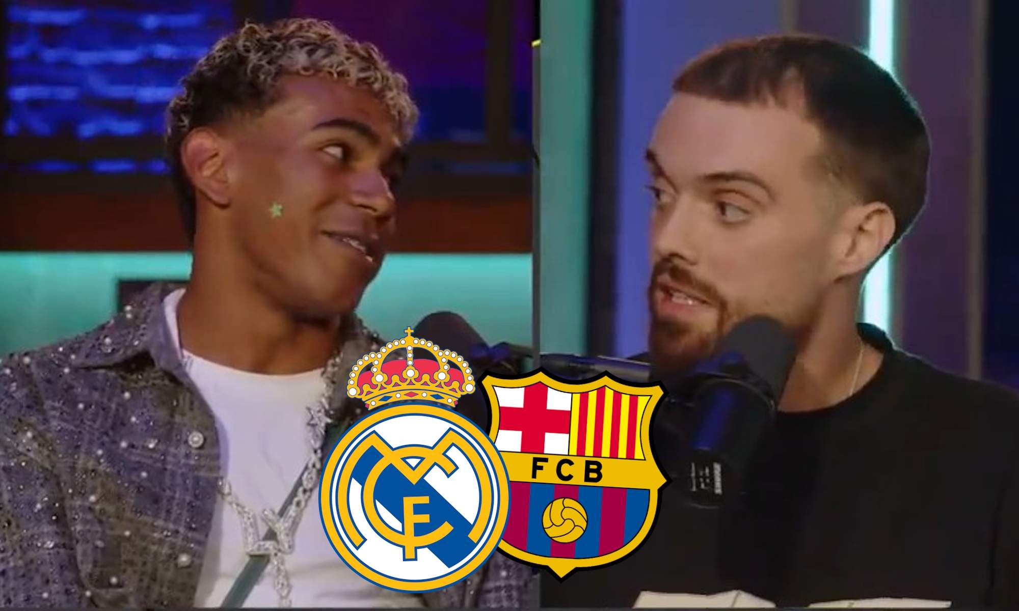 Lamine, Ibai y escudos RM y Barça Lamine, Ibai y escudos RM y Barça