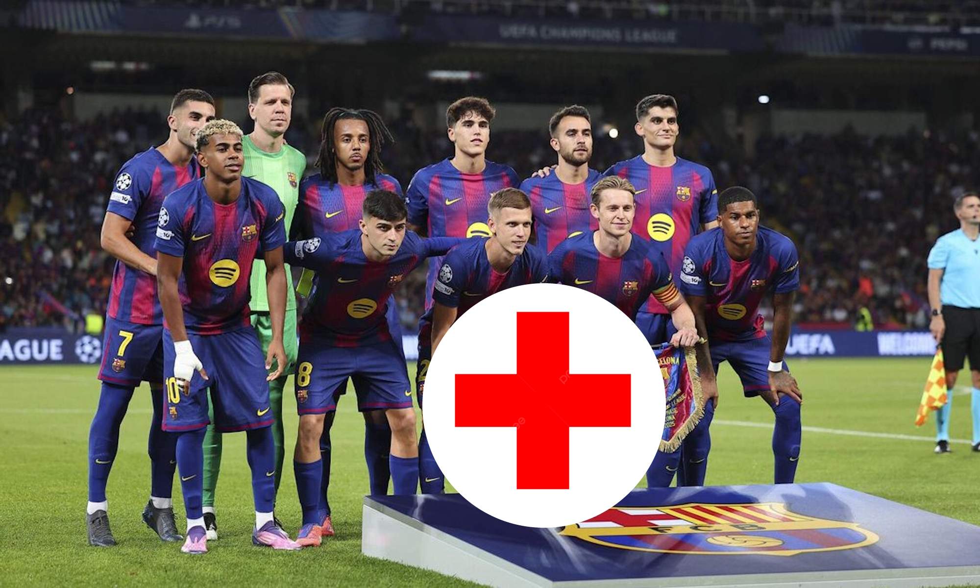 Once del Barça y símbolo lesión Once del Barça y símbolo lesión