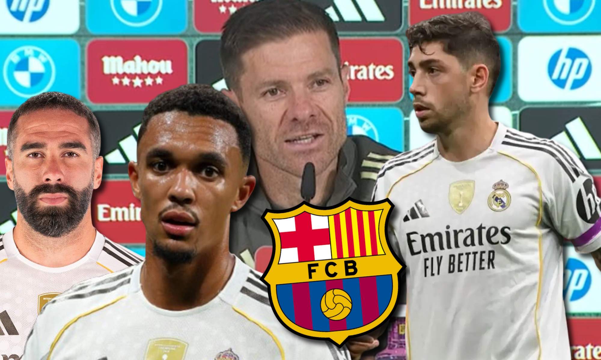 Xabi en rueda de prensa, escudo Barça, Trent, Carvajal y Valverde Xabi en rueda de prensa, escudo Barça, Trent, Carvajal y Valverde