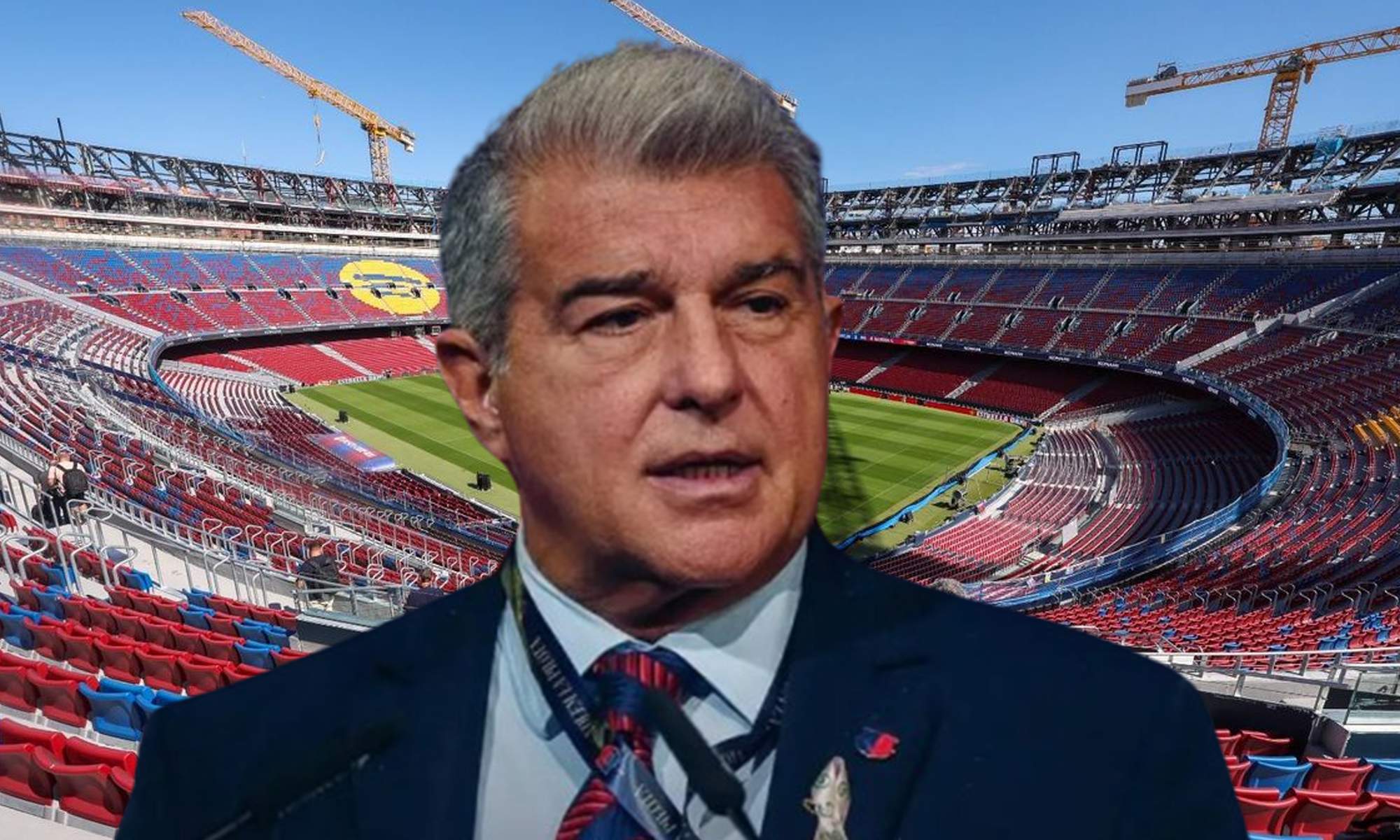 Joan Laporta y el Camp Nou durante las obras. Joan Laporta y el Camp Nou durante las obras.