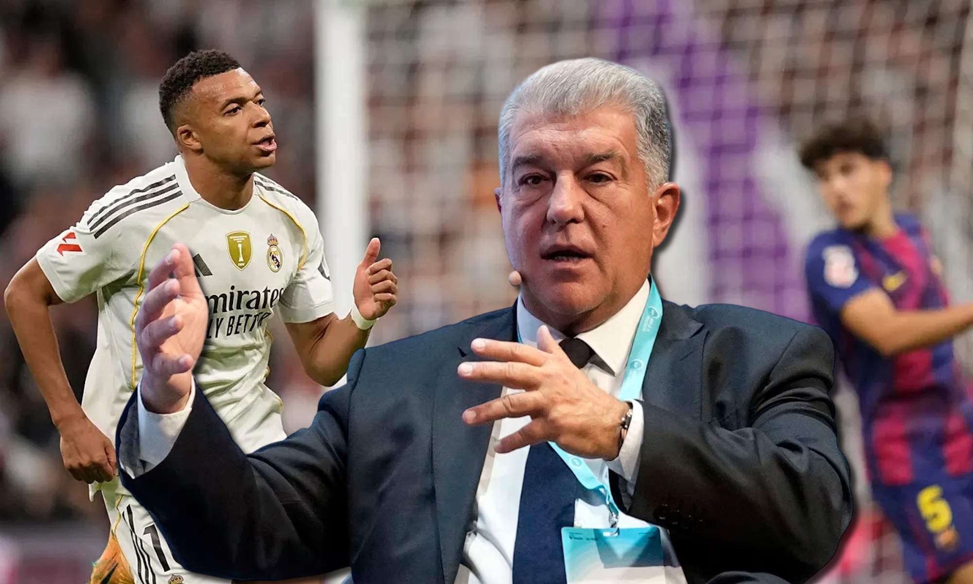 Joan Laporta y de fondo Mbappé en el Clásico Joan Laporta y de fondo Mbappé en el Clásico