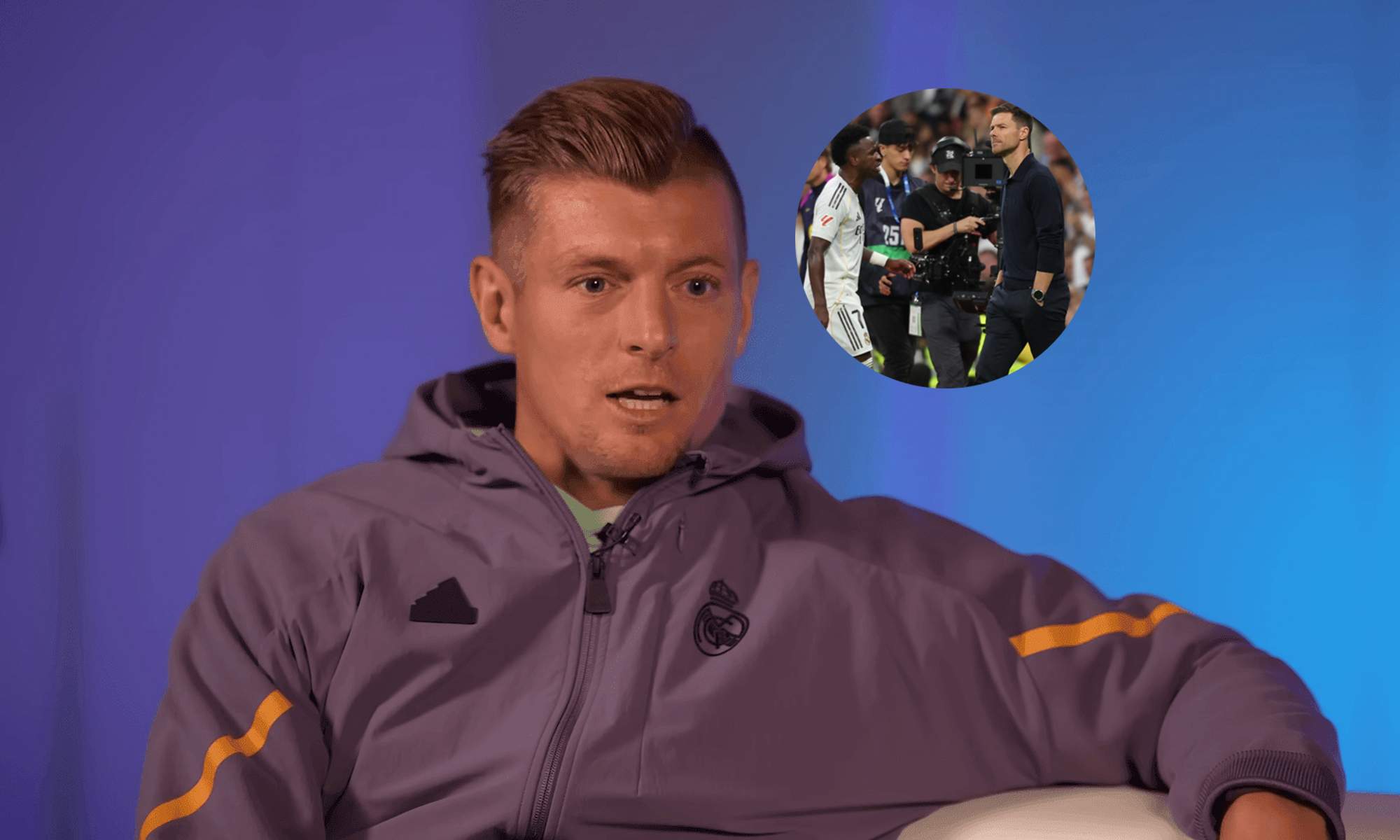 Toni Kroos y una foto del conflicto entre Vinícius y Xabi Alonso. 