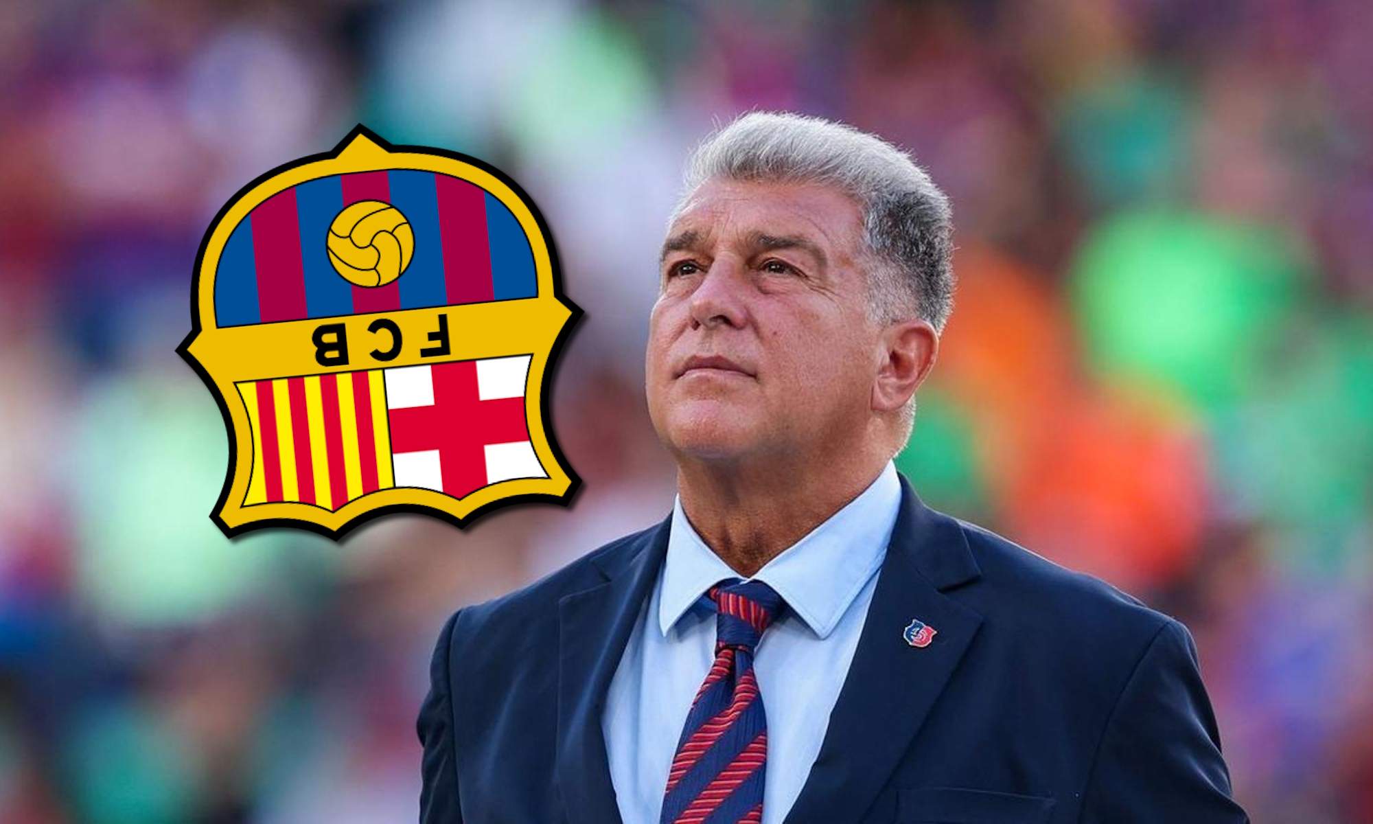 Laporta pensativo y escudo del Barça al revés Laporta pensativo y escudo del Barça al revés
