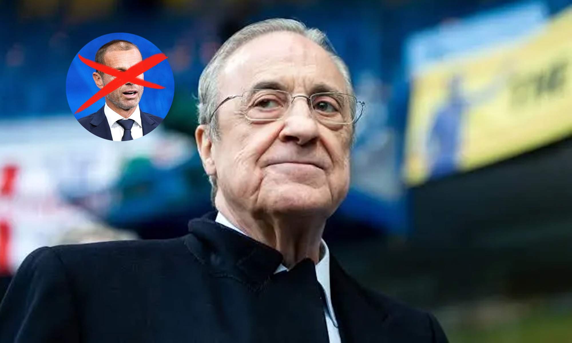 Florentino Pérez y una foto de Ceferín.