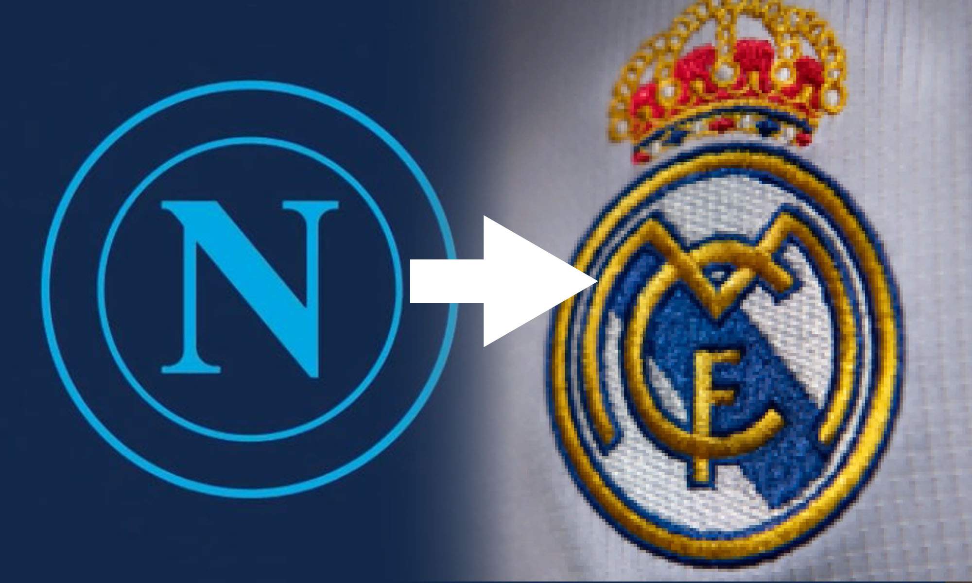 Escudo Napoli señalando escudo Real Madrid Escudo Napoli señalando escudo Real Madrid