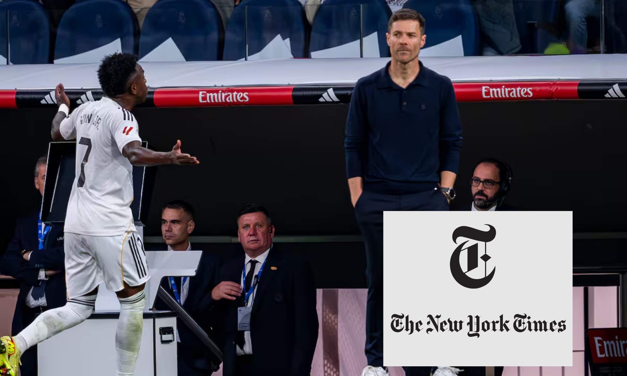Vinicius y Xabi Alonso con el logo del The New York Times