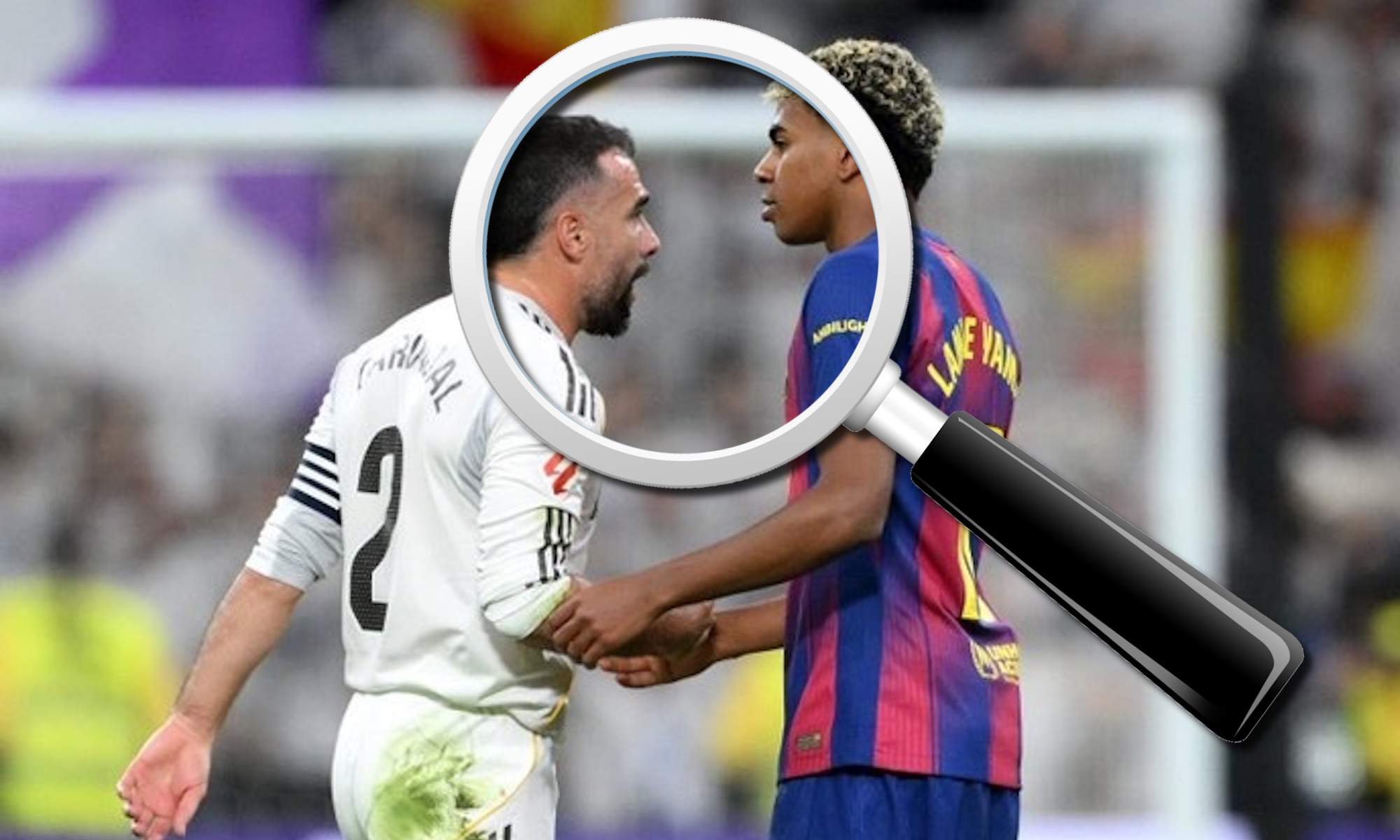 Lamine Yamal con Carvajal y lupa