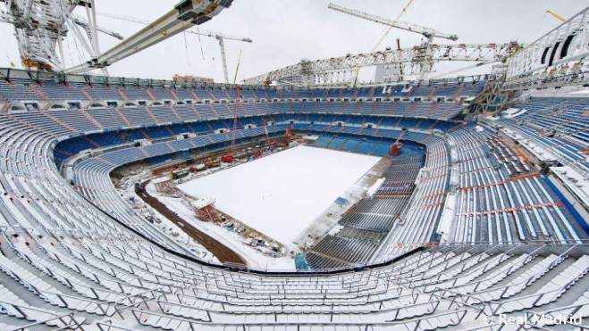 El Bernabéu totalmente nevado tras la Filomena El Bernabéu totalmente nevado tras la Filomena