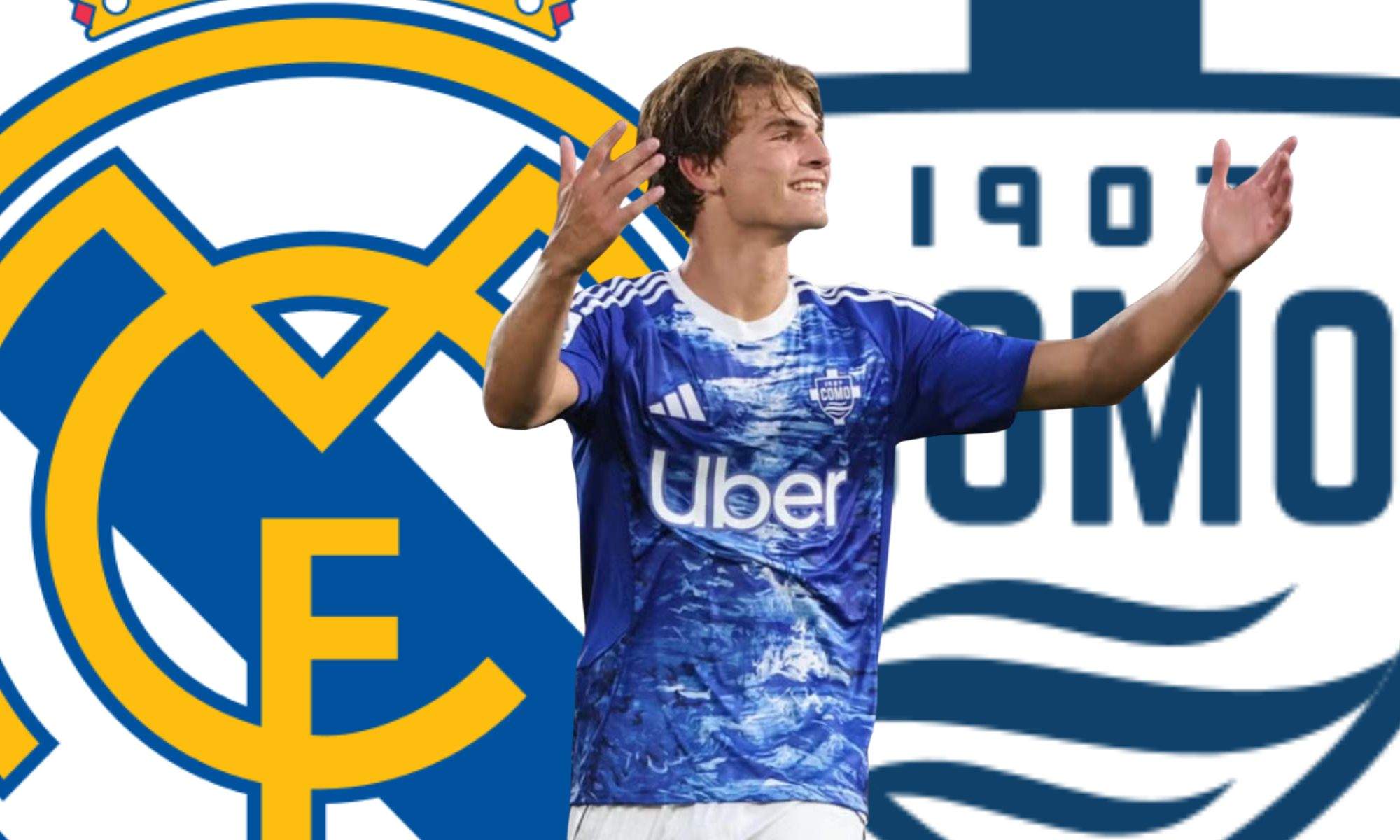 Escudos de Real Madrid y Como con Nico Paz Escudos de Real Madrid y Como con Nico Paz