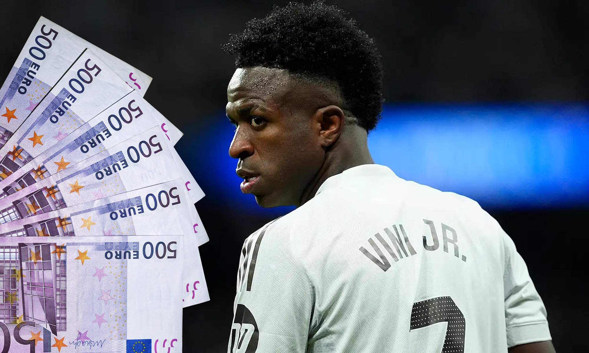 Vinicius con el Real Madrid y dinero en euros Vinicius con el Real Madrid y dinero en euros