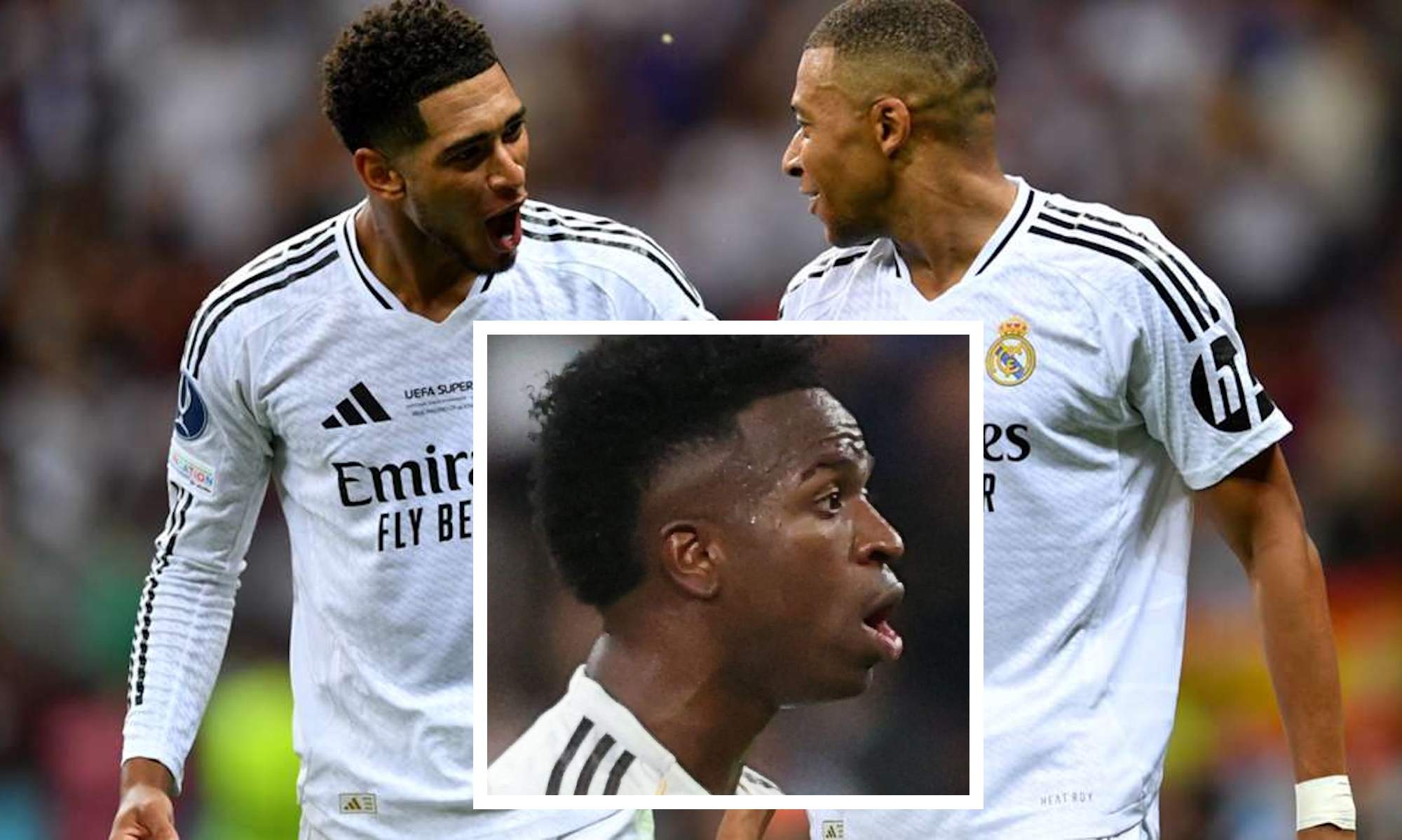 Bellingham y Mbappé y Vinicius en recuadro