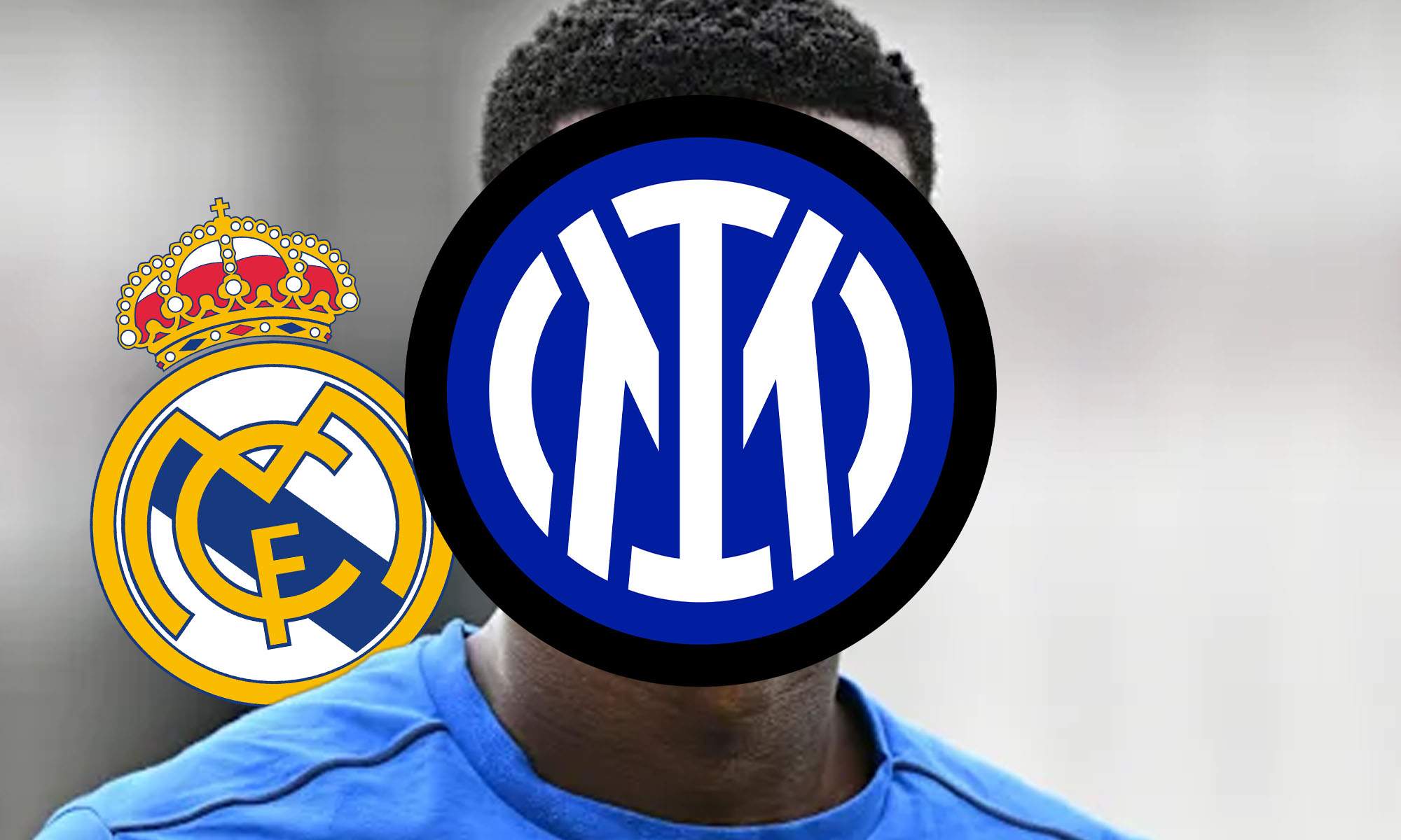 Jugador incognito con escudo Real Madrid e Inter