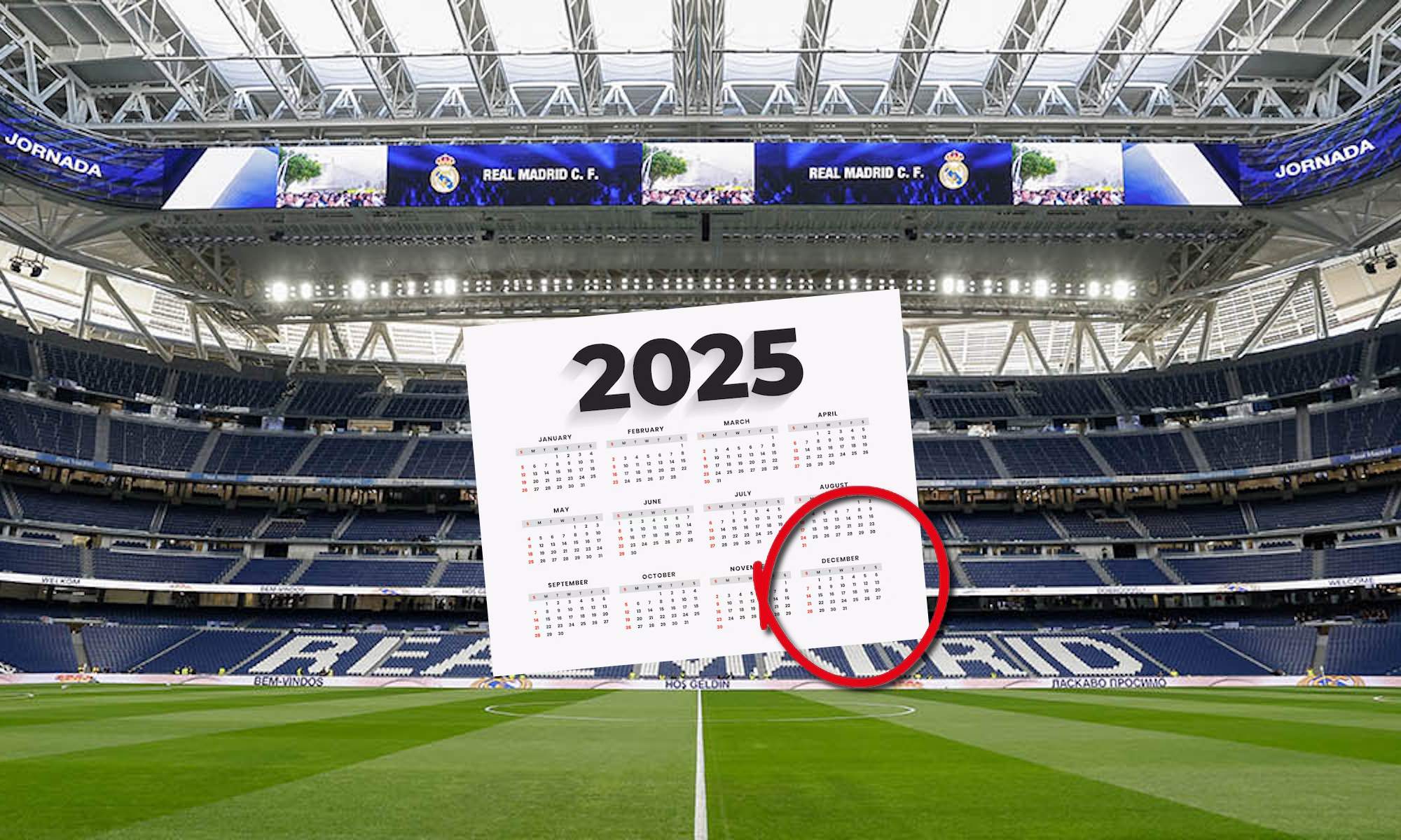 Calendario con Bernabéu de fondo
