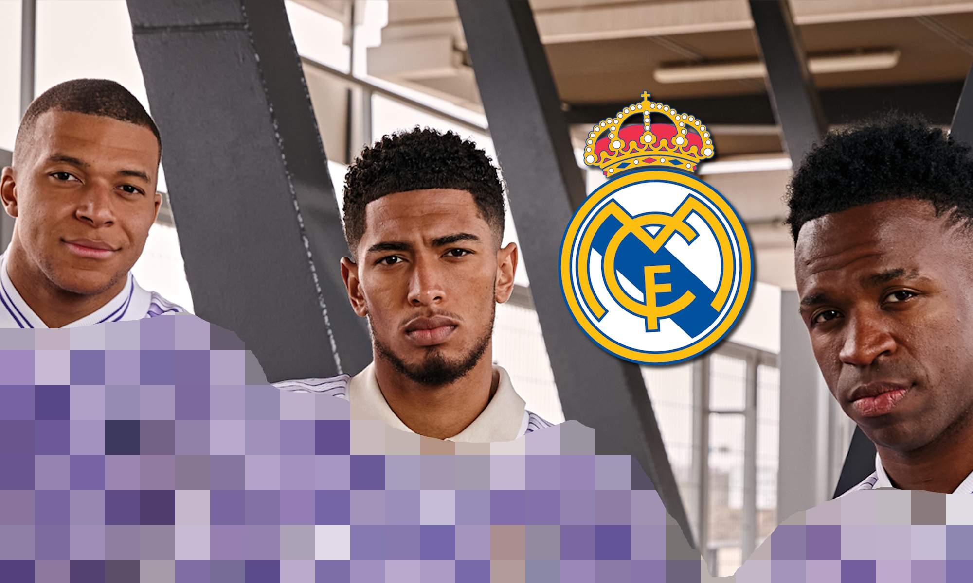 Jugadores del Real Madrid, escudo y equipaciones pixeladas