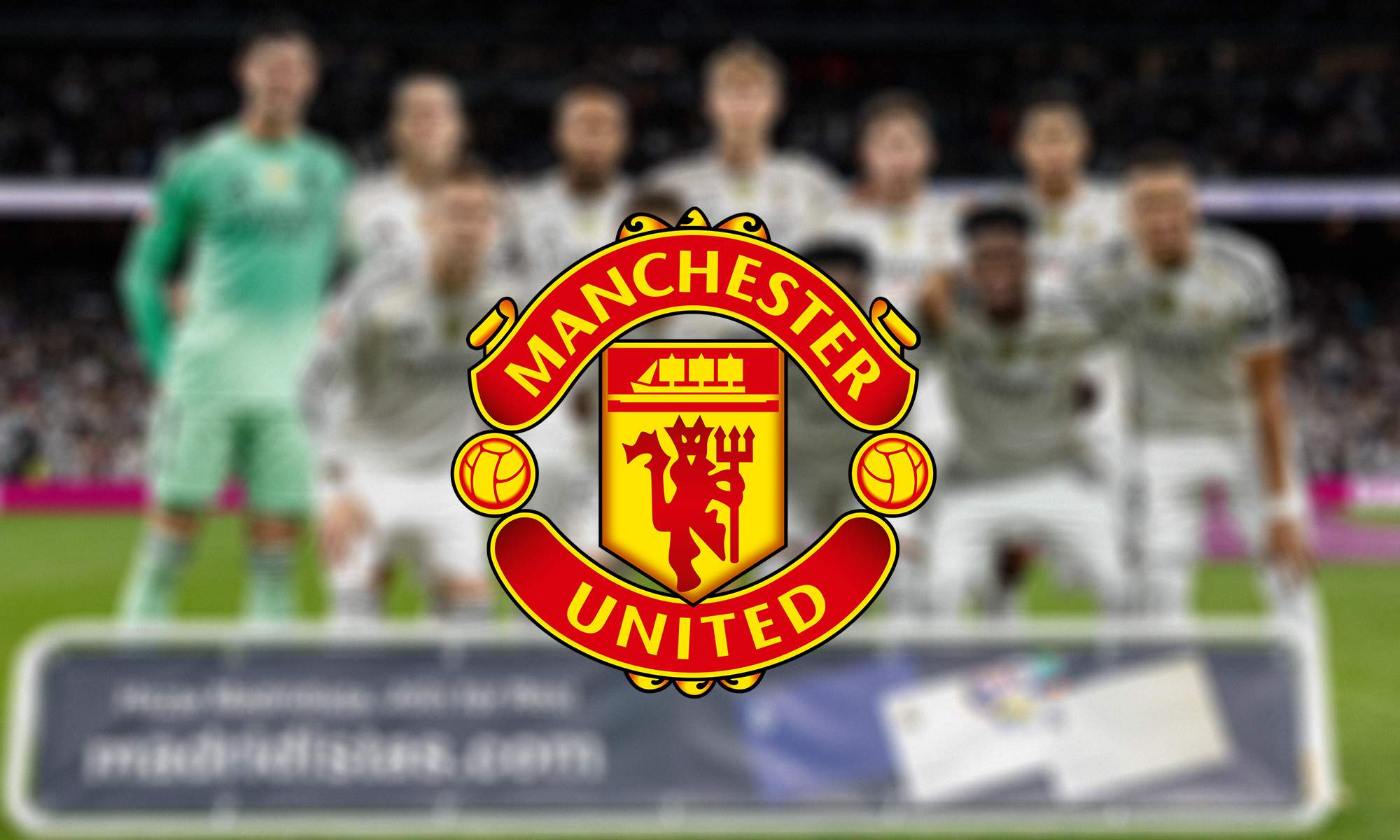 El escudo del Manchester United y un once del Real Madrid.