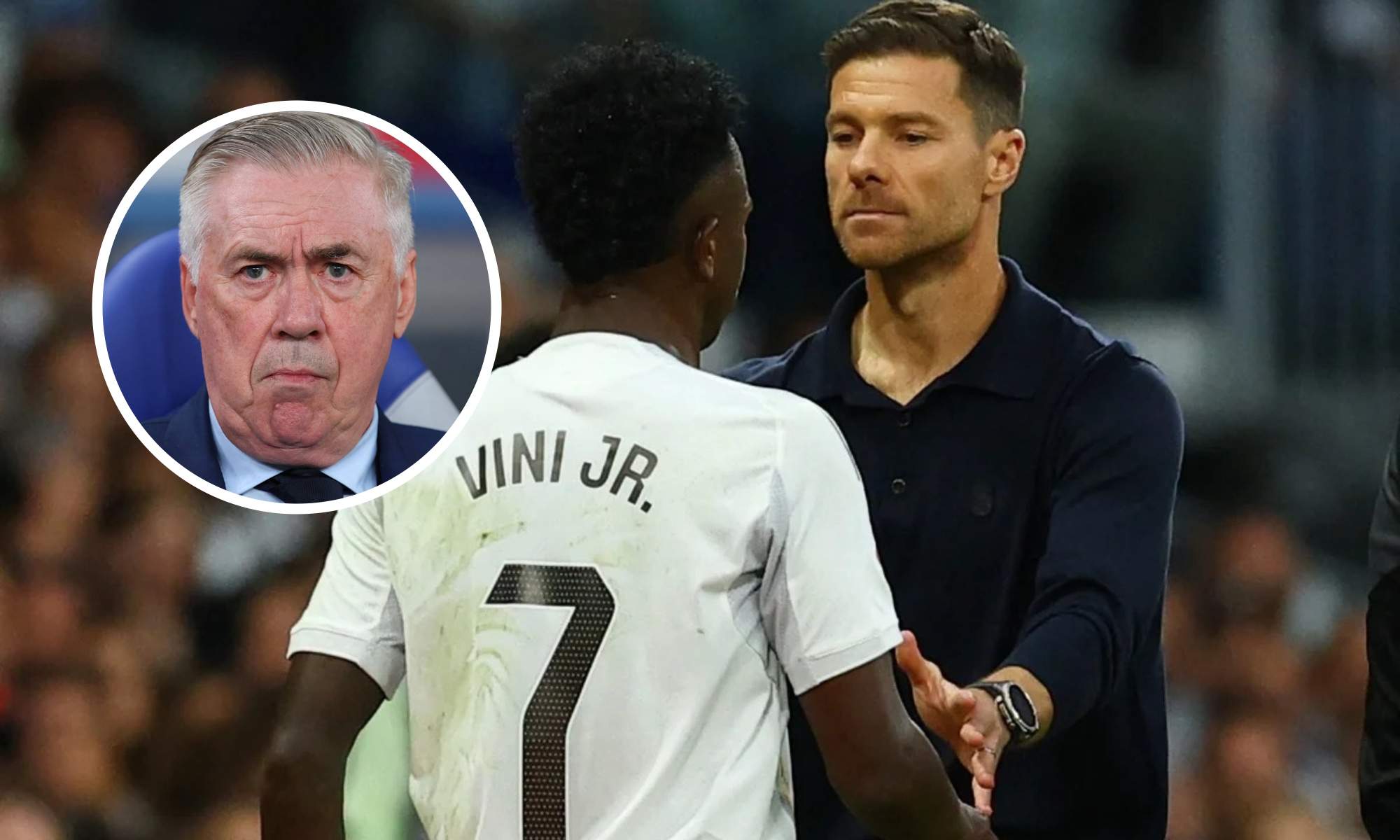 Vinicius y Xabi Alonso con Ancelotti en círculo