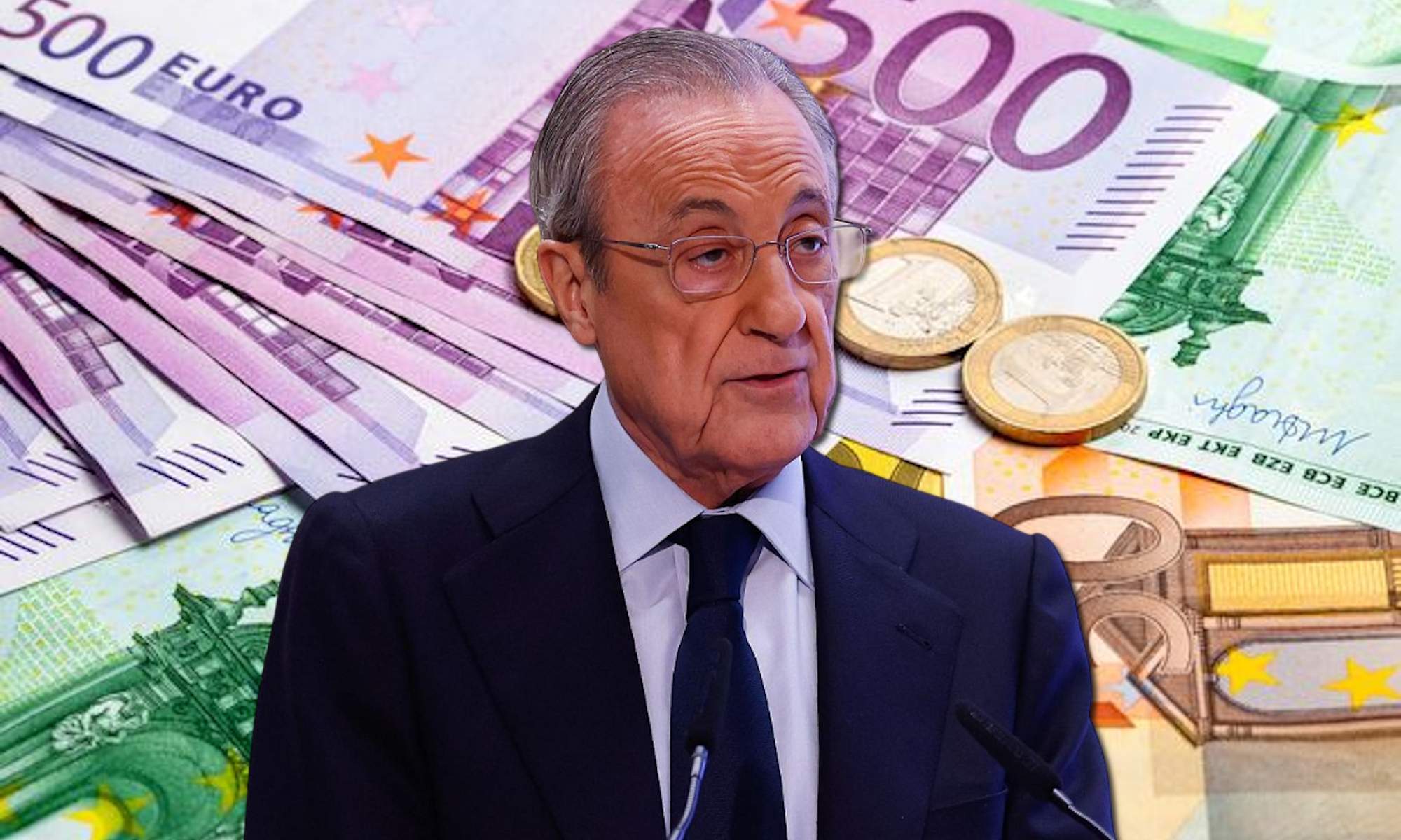 Florentino Pérez con dinero de fondo