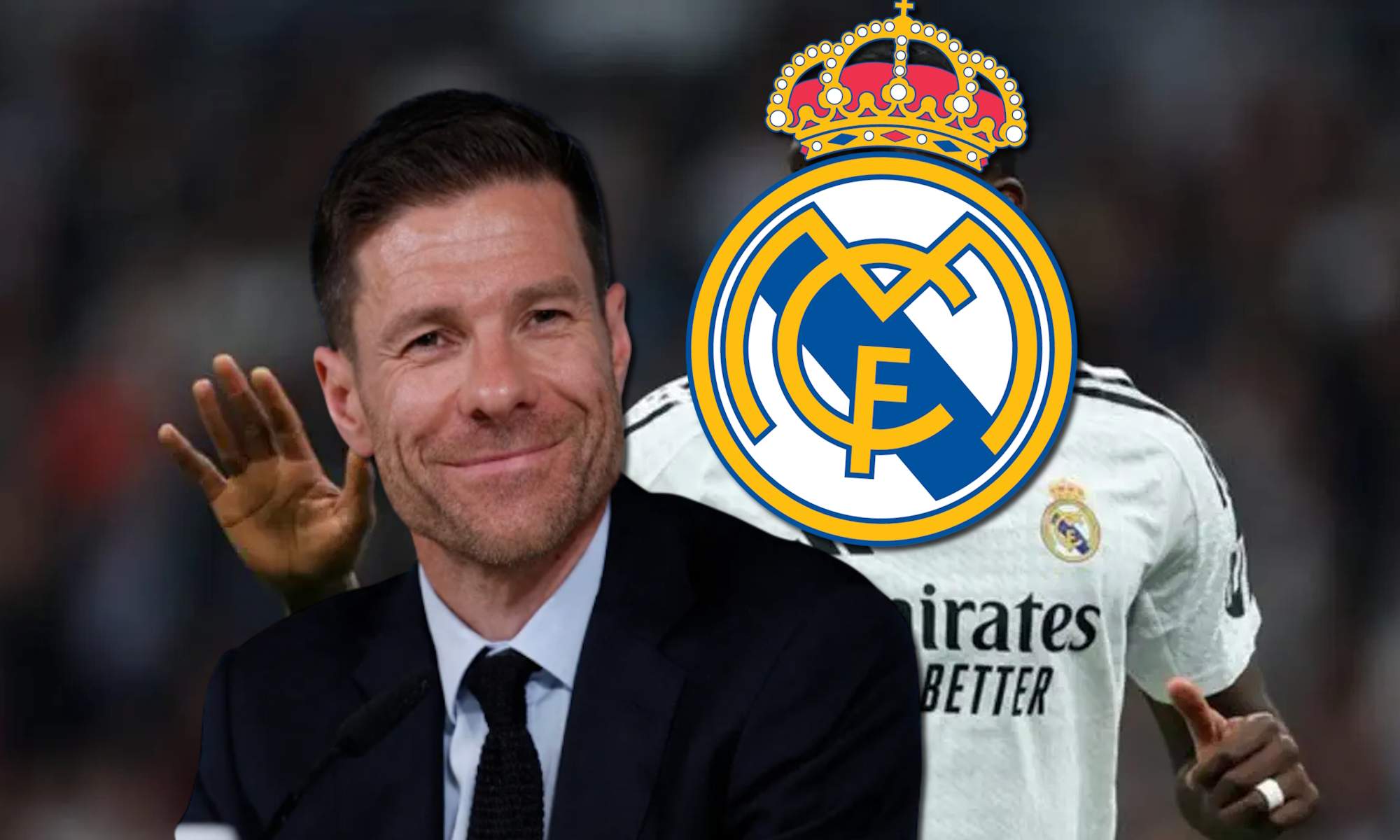 Xabi Alonso con jugador de fondo tapado por escudo del Real Madrid