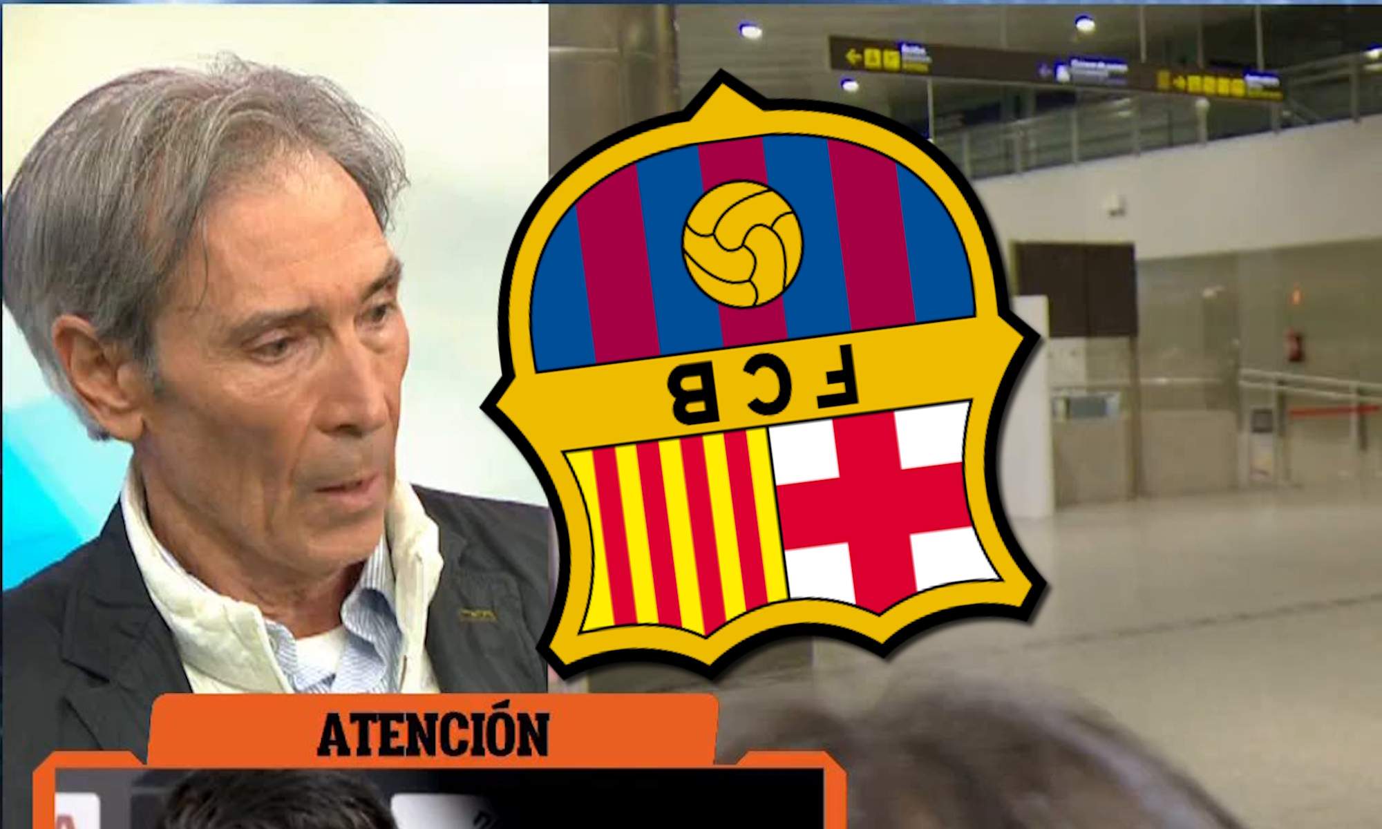 Lobo Carrasco en el Chiriguito y escudo del Barça al revés