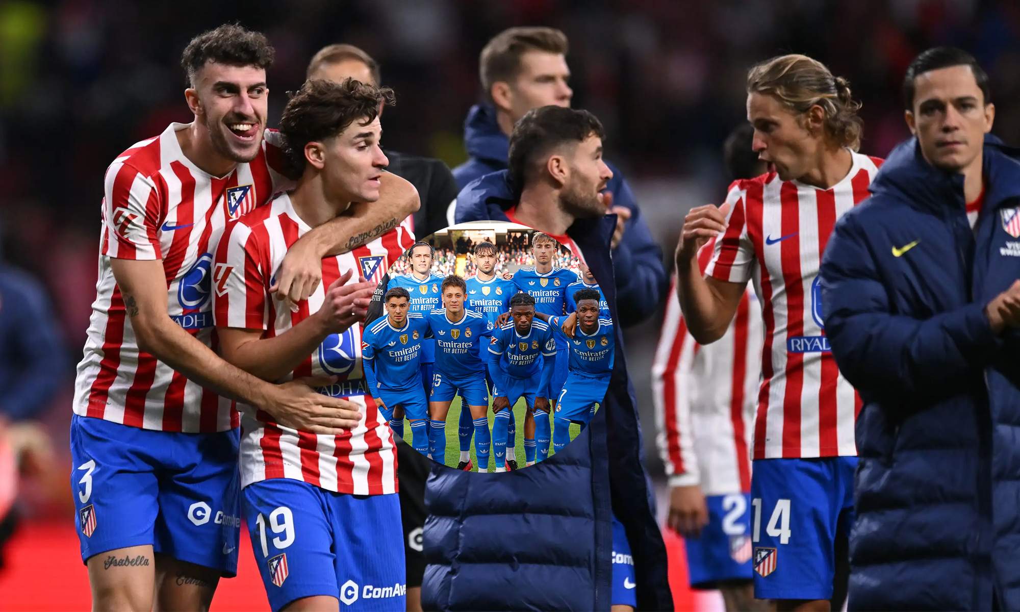 Jugadores del Atlético de Madrid y del Real Madrid. 