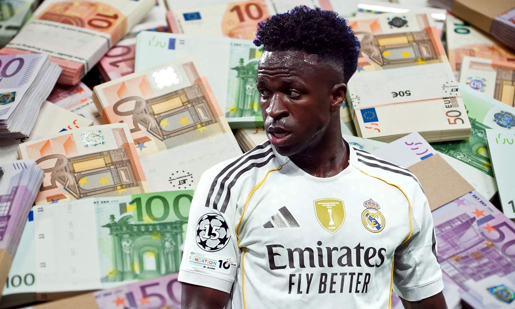 Vinicius sobre un fondo con euros