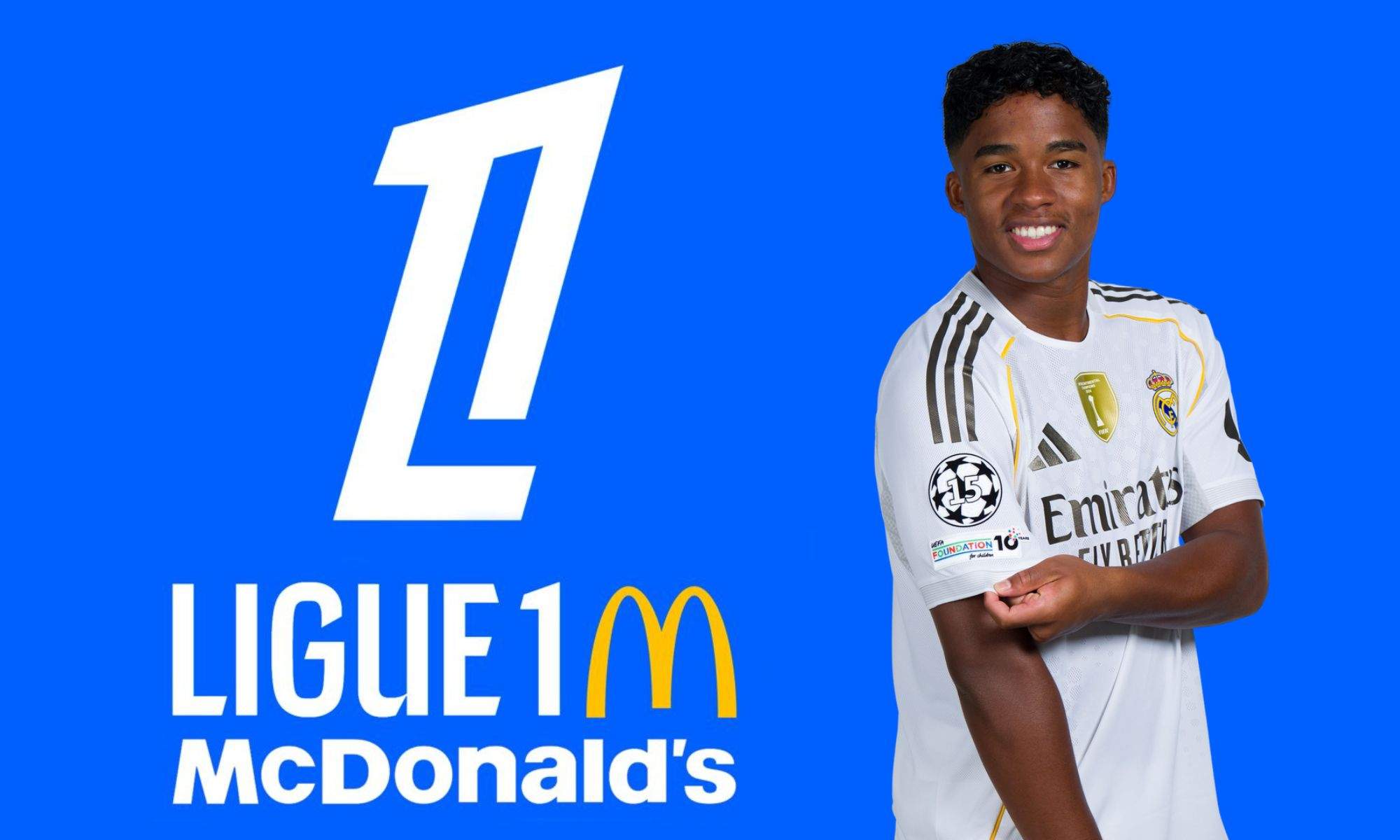 Endrick y el logo de la Ligue 1 McDonald's