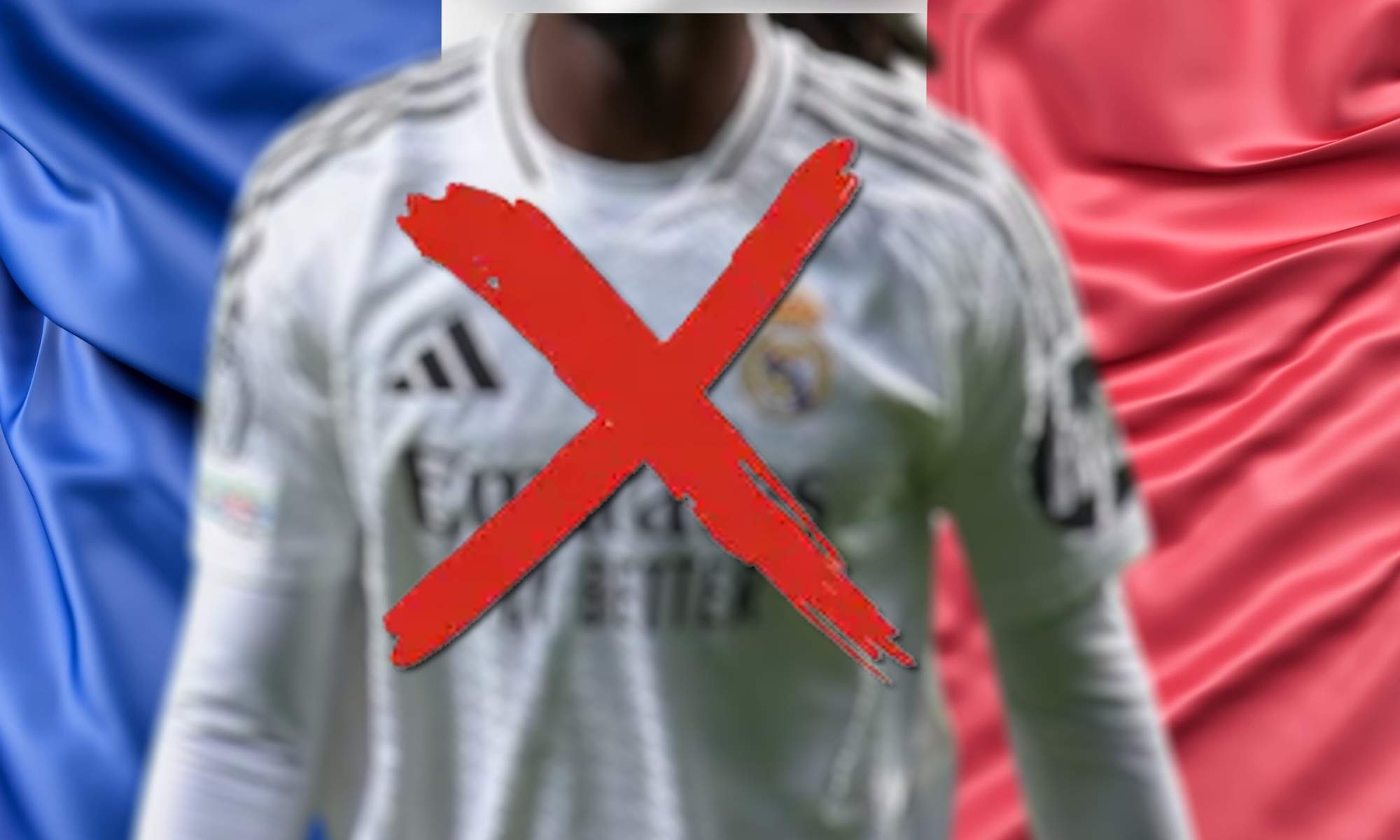 Jugador del Real Madrid tachado con bandera de Francia de fondo