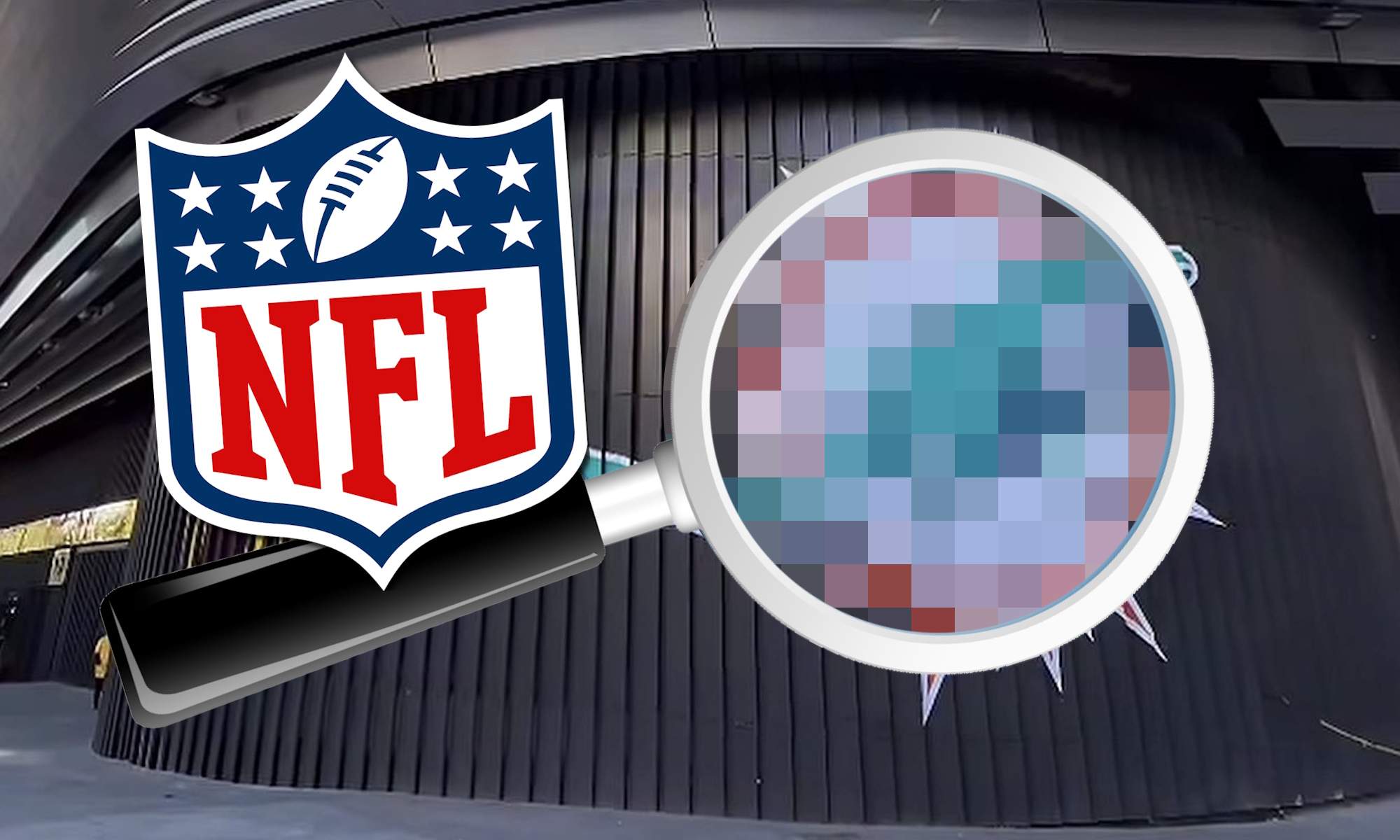 Bernabéu por fuera, lupa con distorsionado y logo NFL