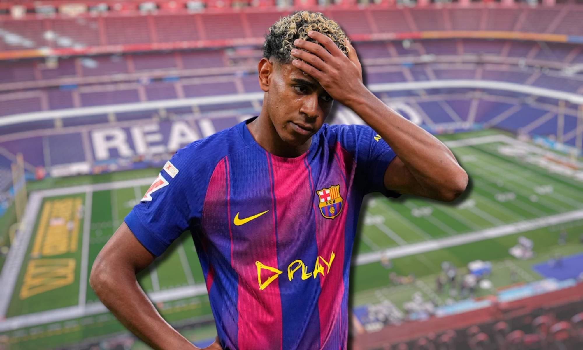 Lamine Yamal y estadio Bernabéu de fondo