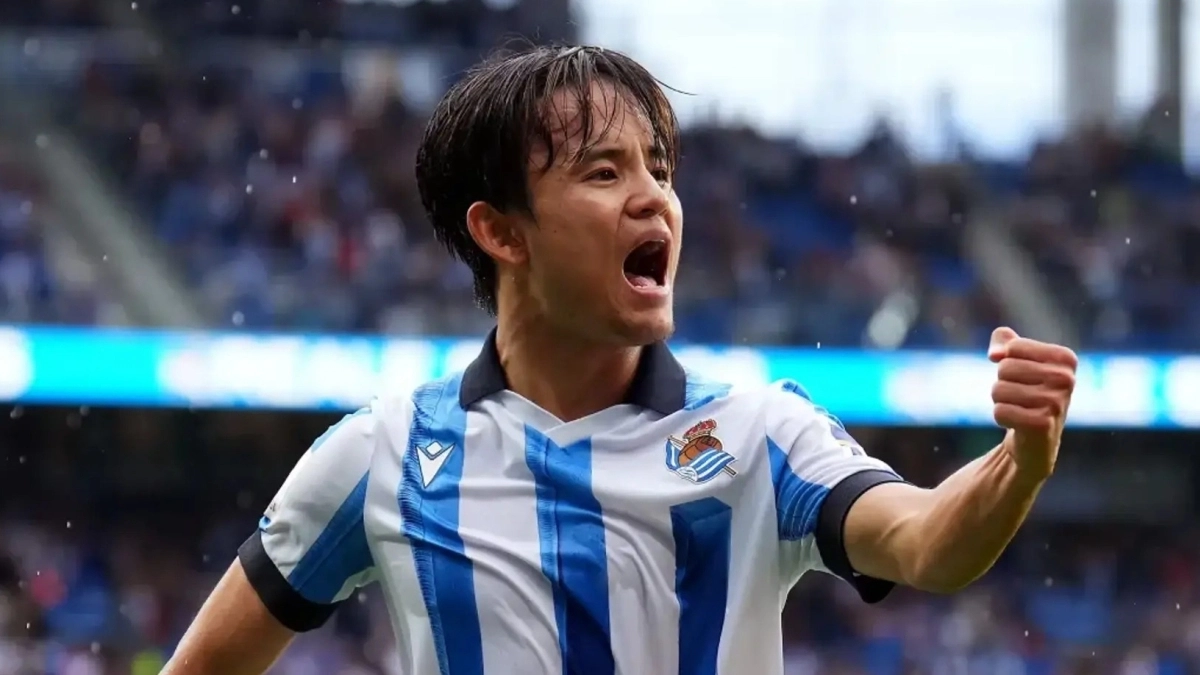 Takefusa Kubo celebrando un gol con la Real Sociedad Takefusa Kubo celebrando un gol con la Real Sociedad