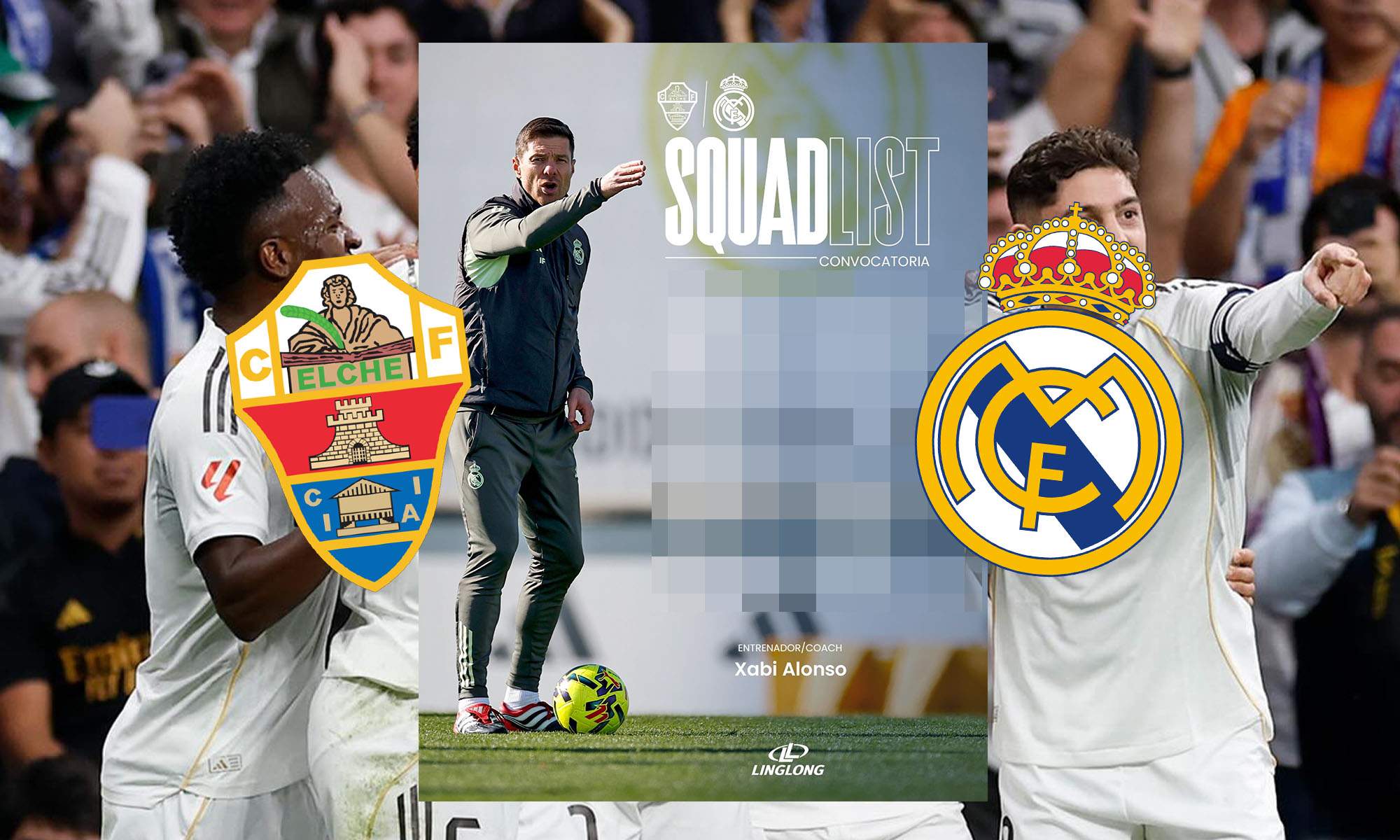 XI de incognito con escudos Elche y Real Madrid