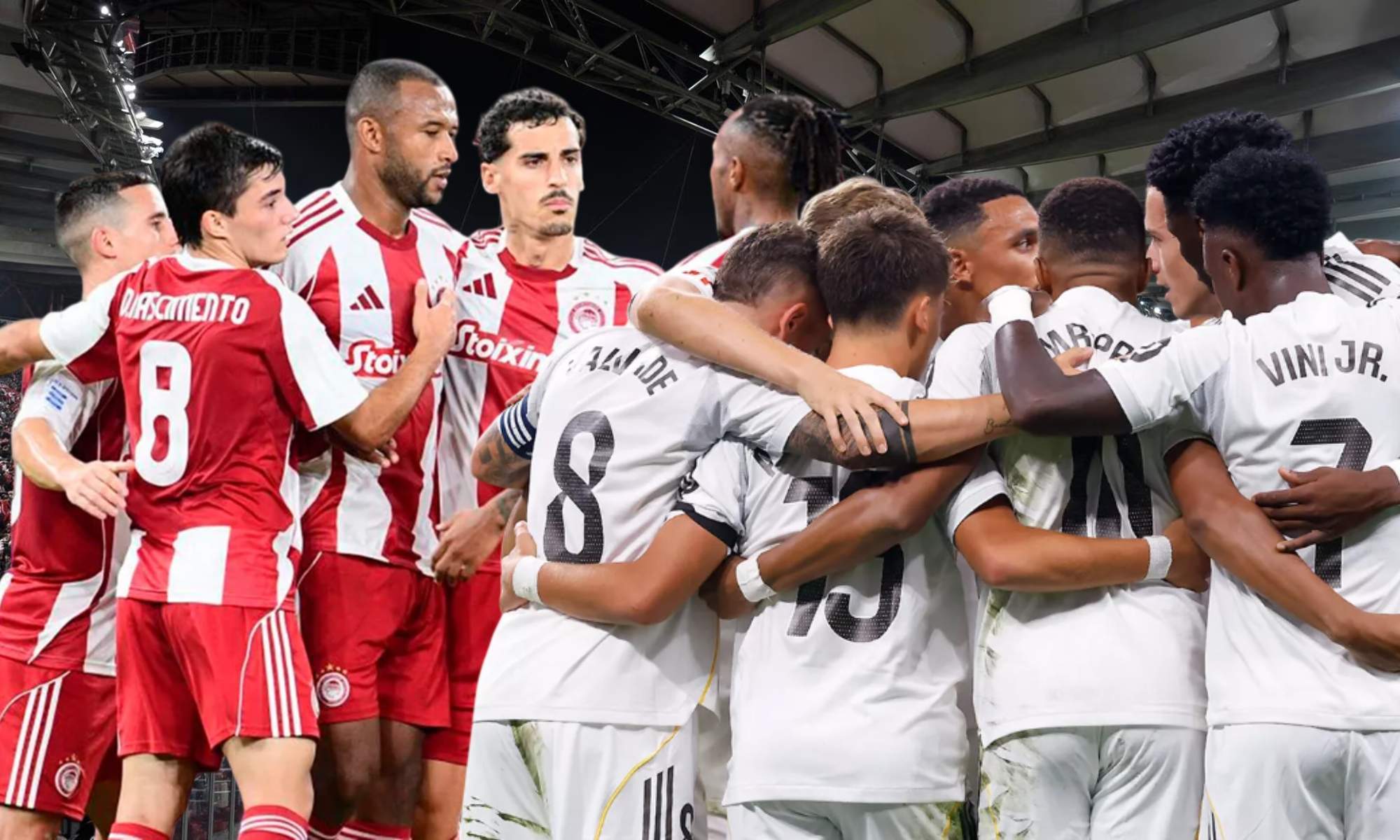 Jugadores de Olympiacos y Real Madrid