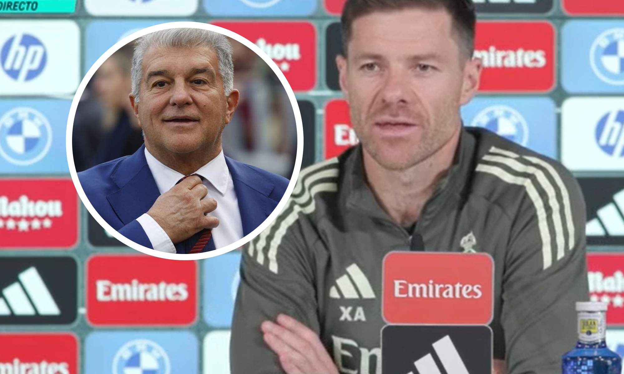 Xabi Alonso en rueda de prensa y Joan Laporta en círculo Xabi Alonso en rueda de prensa y Joan Laporta en círculo
