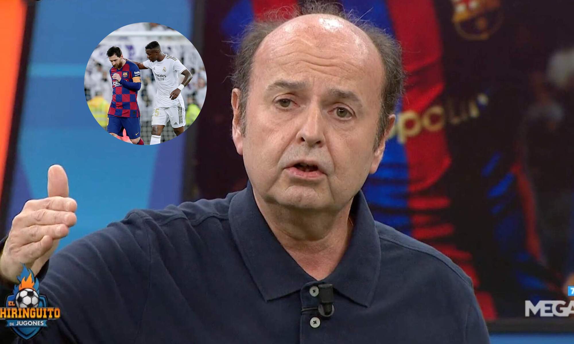 Juanma Rodríguez y una foto de Vinícius Júnior y Leo Messi. 