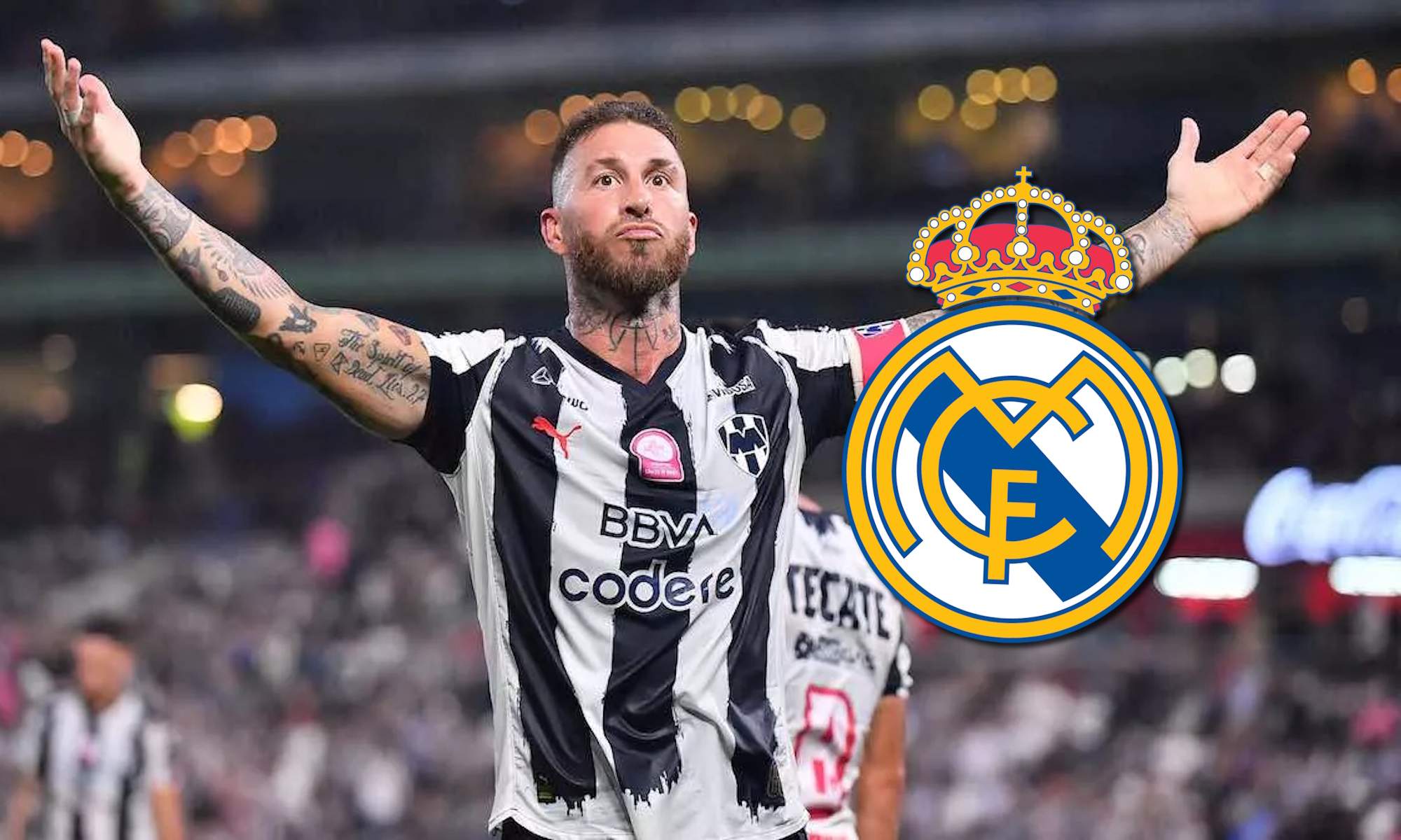 Sergio Ramos y escudo del Real Madrid