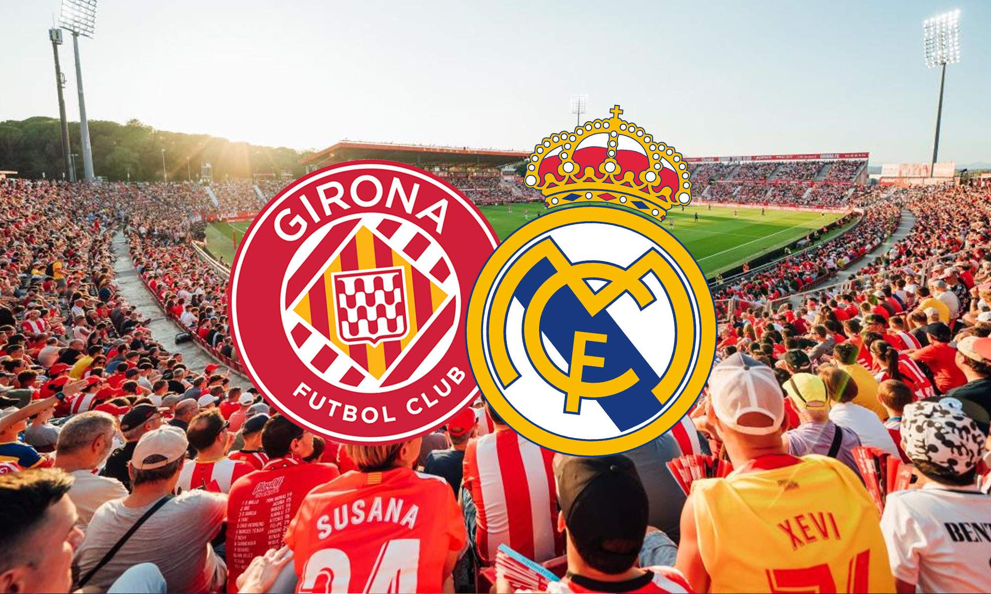 Escudos Real Madrid y Girona en Montilivi