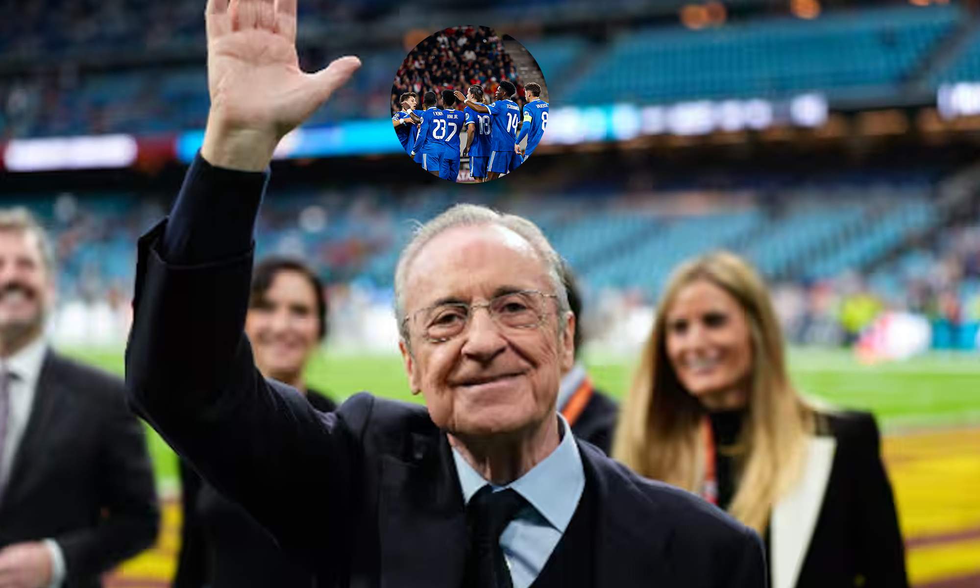 Florentino Pérez y jugadores del Real Madrid. 