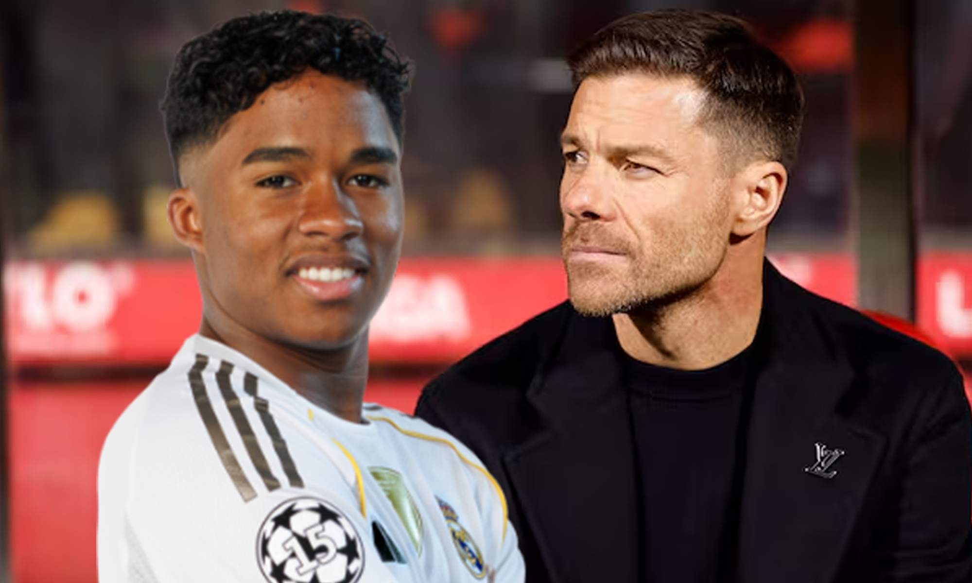 Endrick con la camiseta del Real Madrid y una foto de Xabi Alonso. 