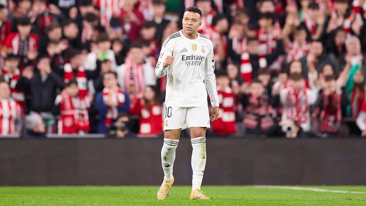Mbappé tras celebrar un gol contra el Athletic Club