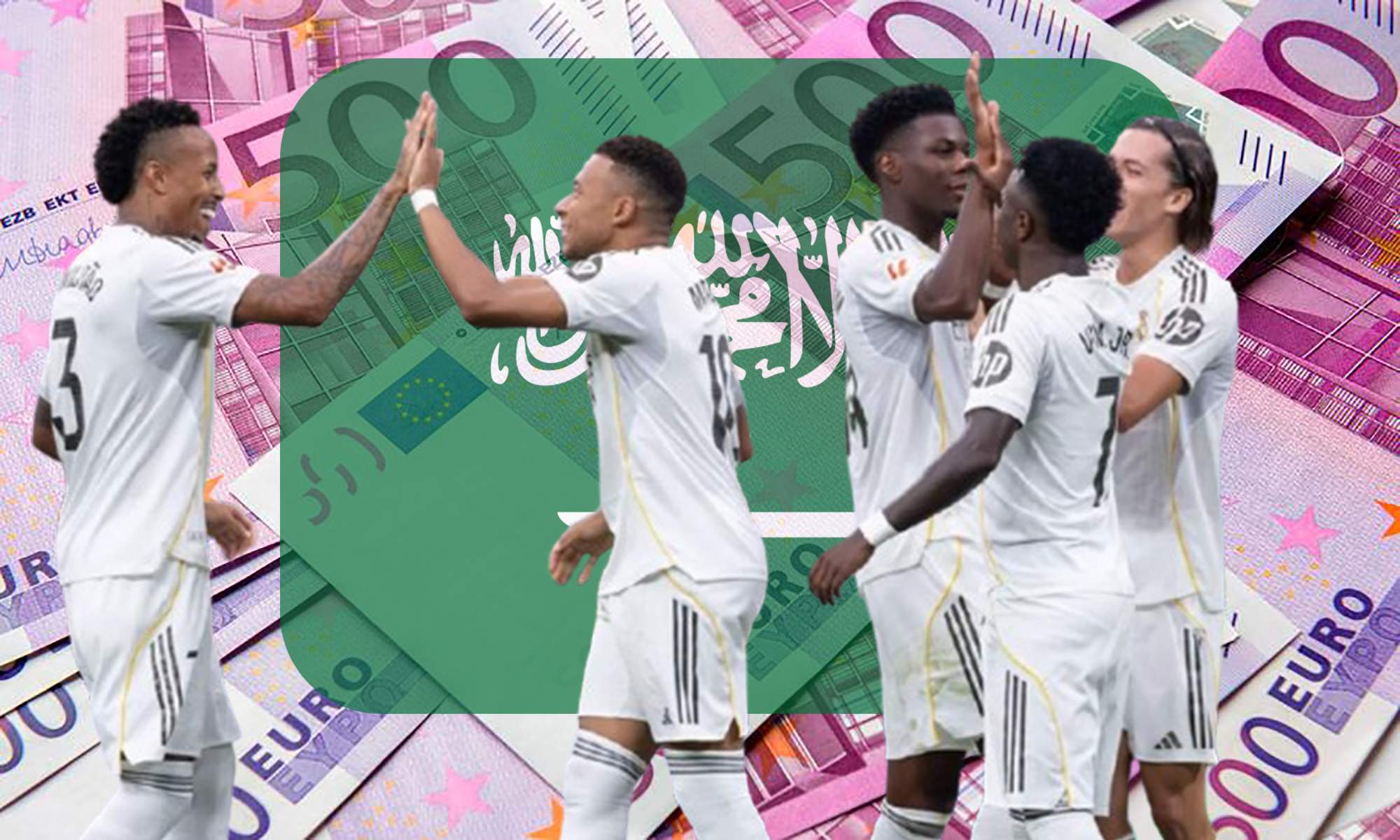 Jugadores del Real Madrid con billetes y Arabia