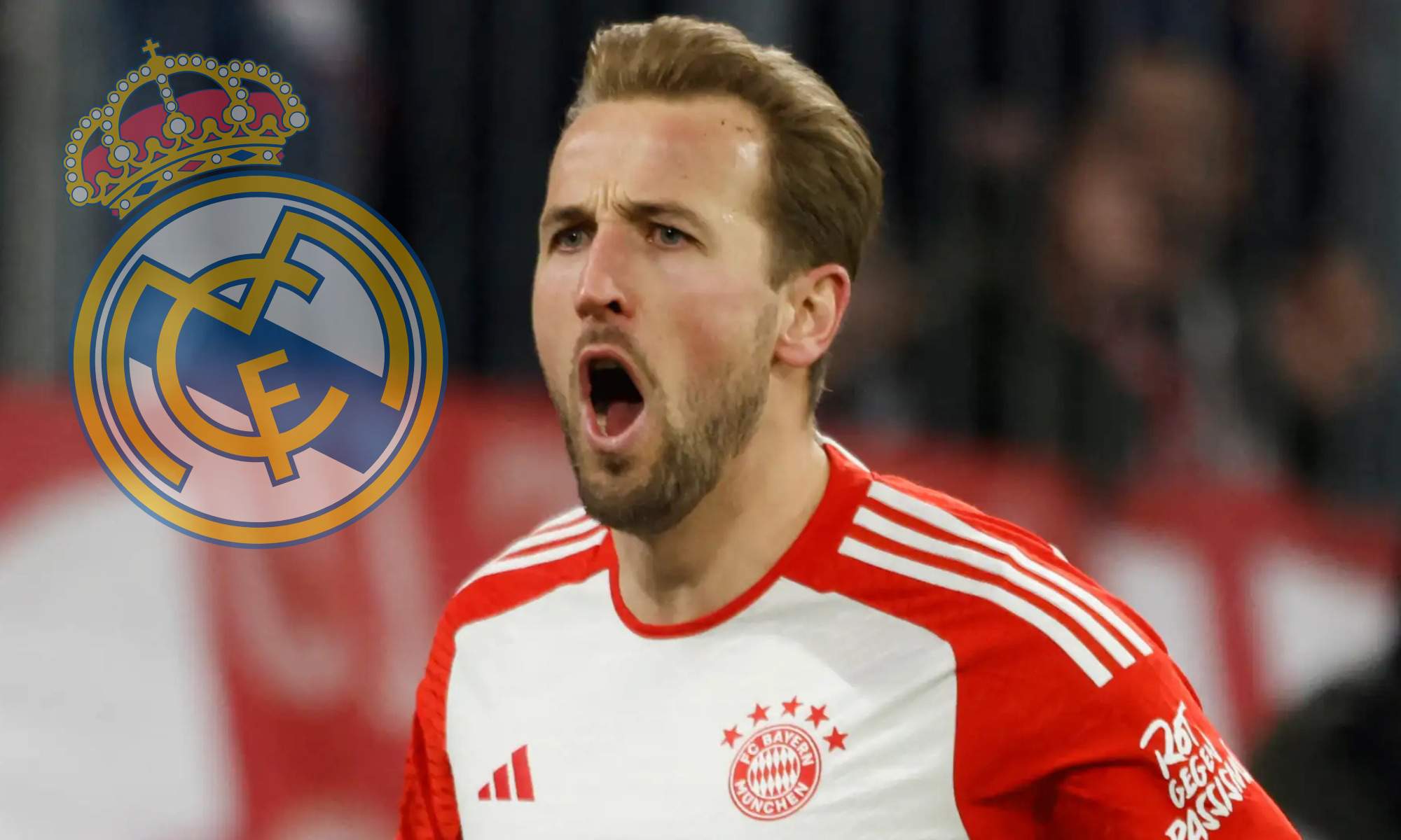 Harry Kane y escudo Real Madrid